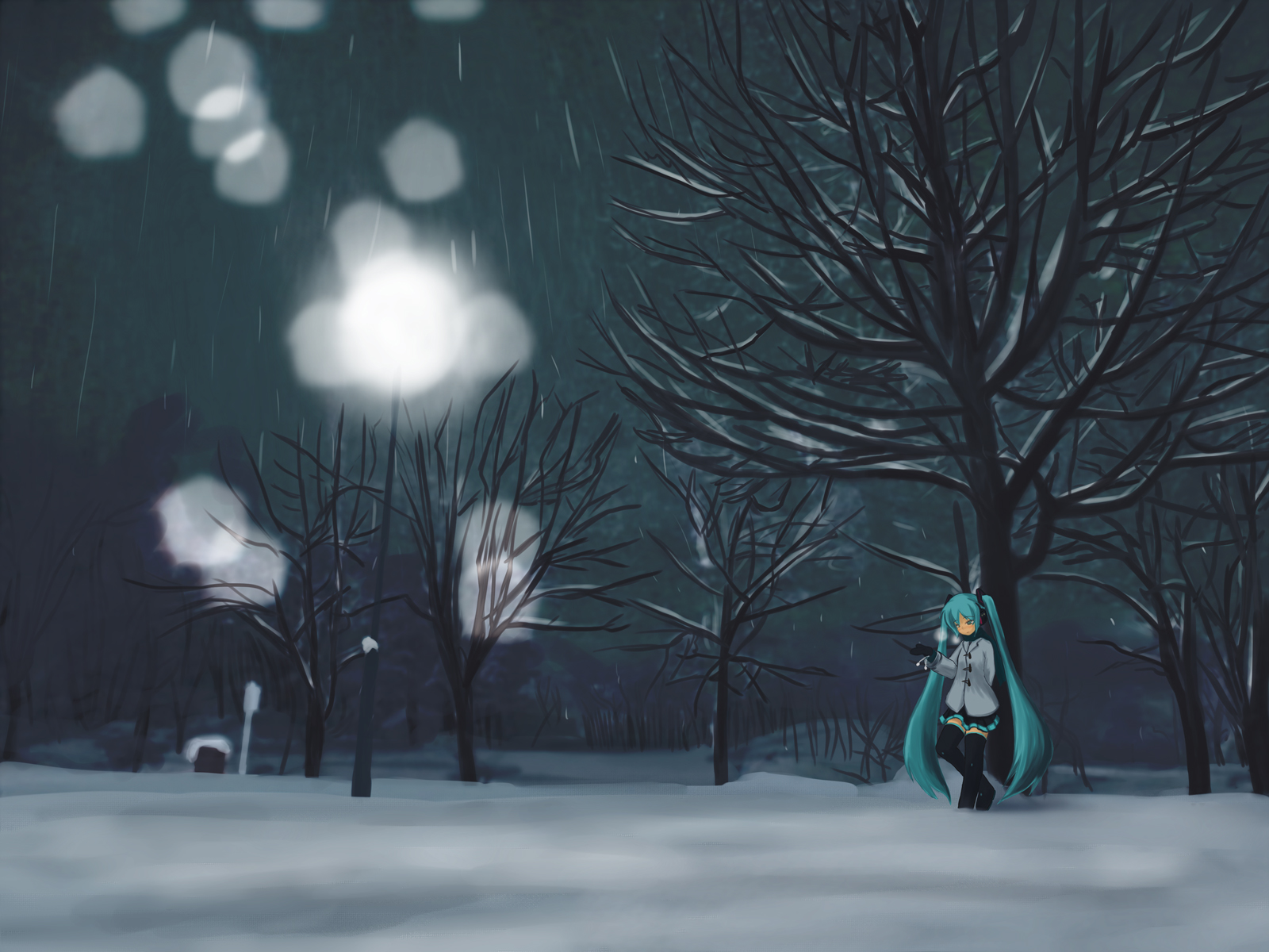 Ночной парк аниме зима