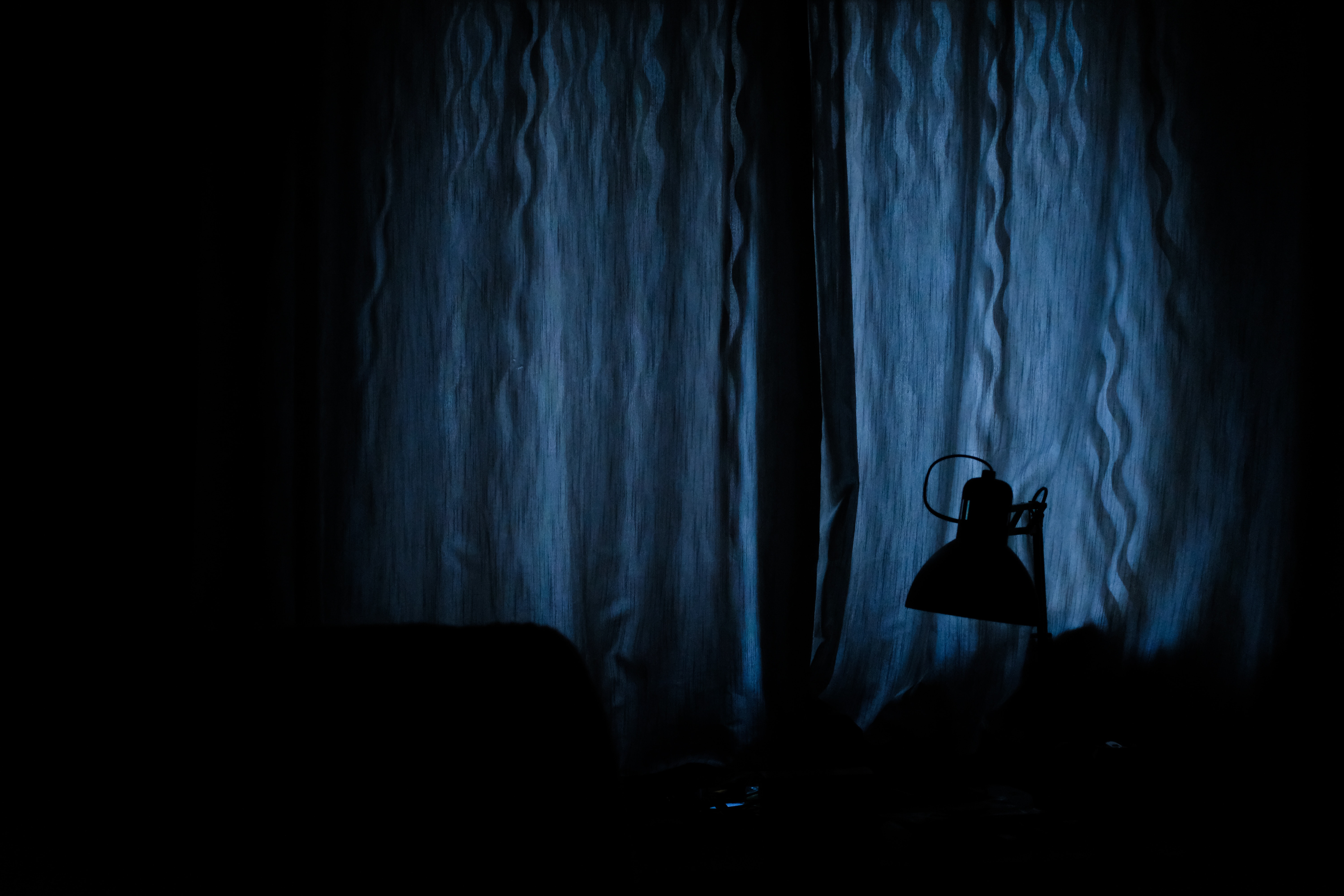 dark, lamp, darkness, window, curtains