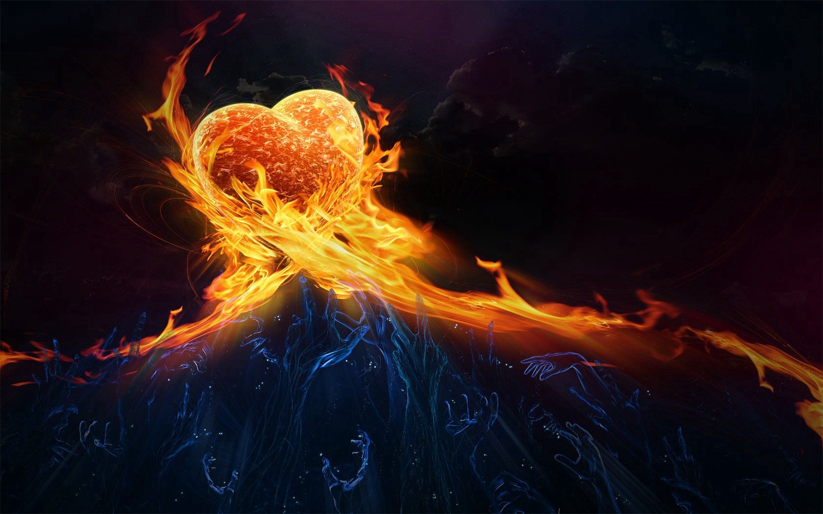 Download mobile wallpaper Flame, Fire, Abstract, Heart for free.