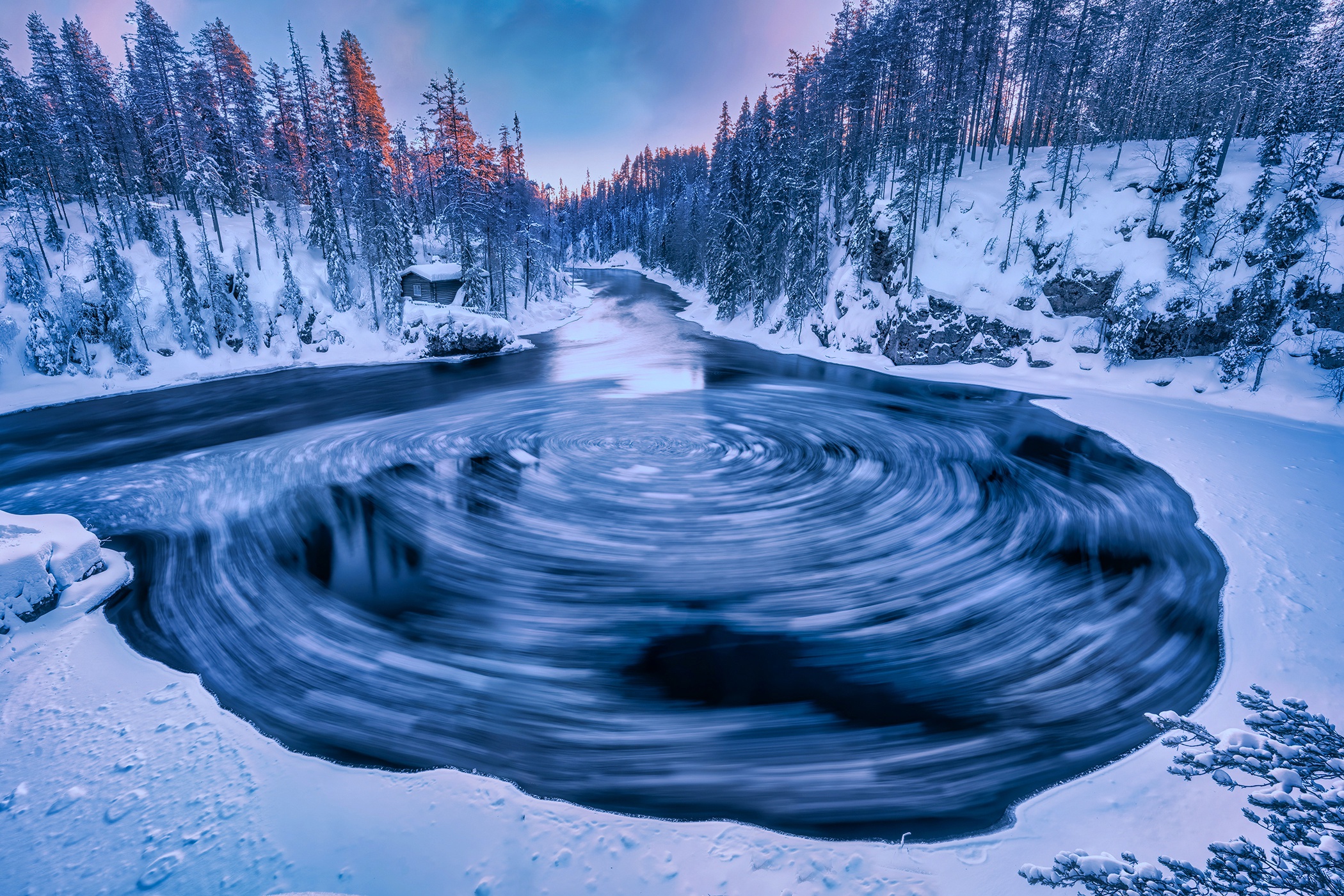 winter, earth, finland, nature, river, snow 4K