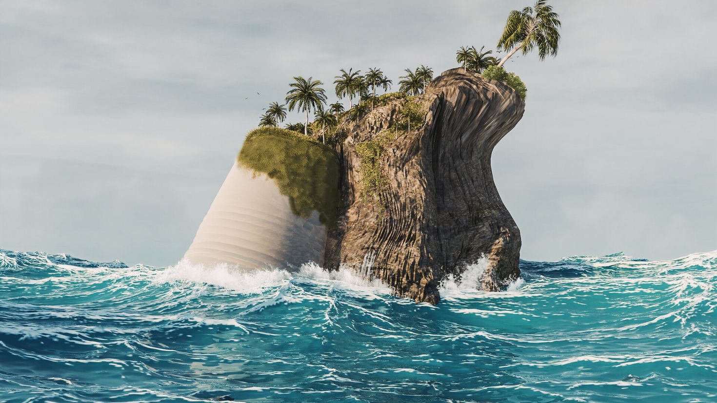 D island. Море волны пальмы. Море пальмы скалы. Обои острова. Волны остров.