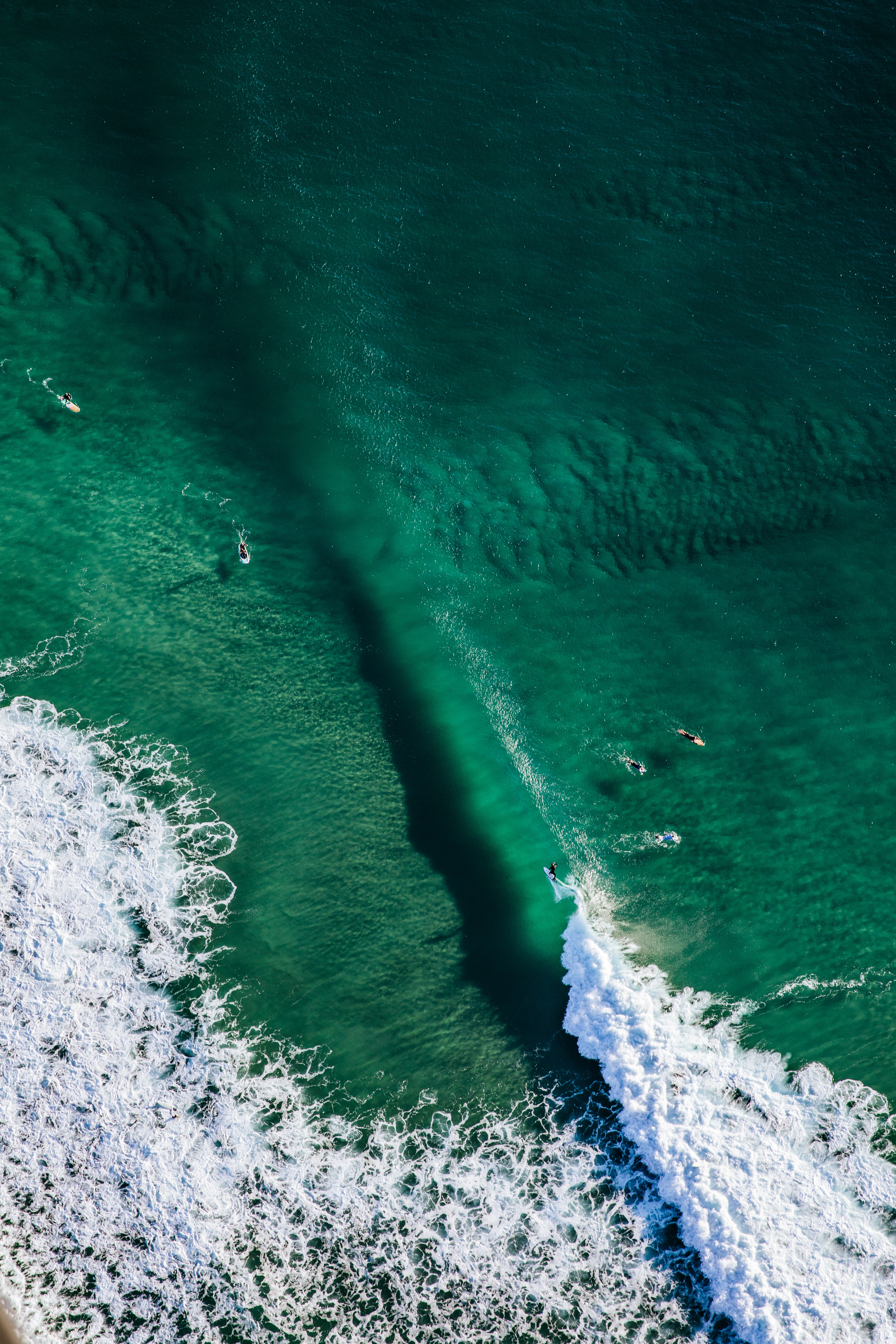 water, view from above, miscellanea, miscellaneous, ocean, wave, surfers