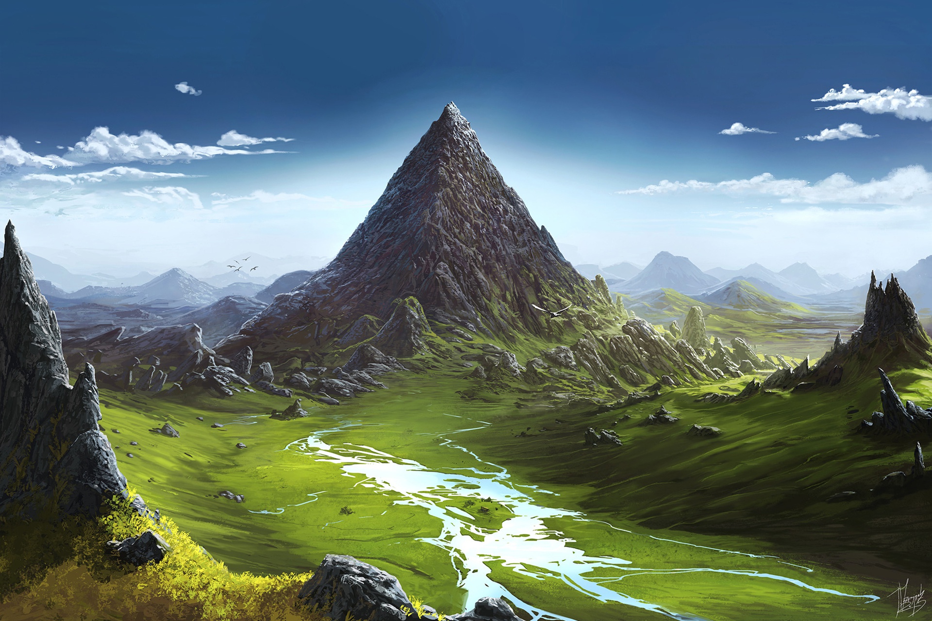 peak, fantasy, landscape, mountain, sky for android