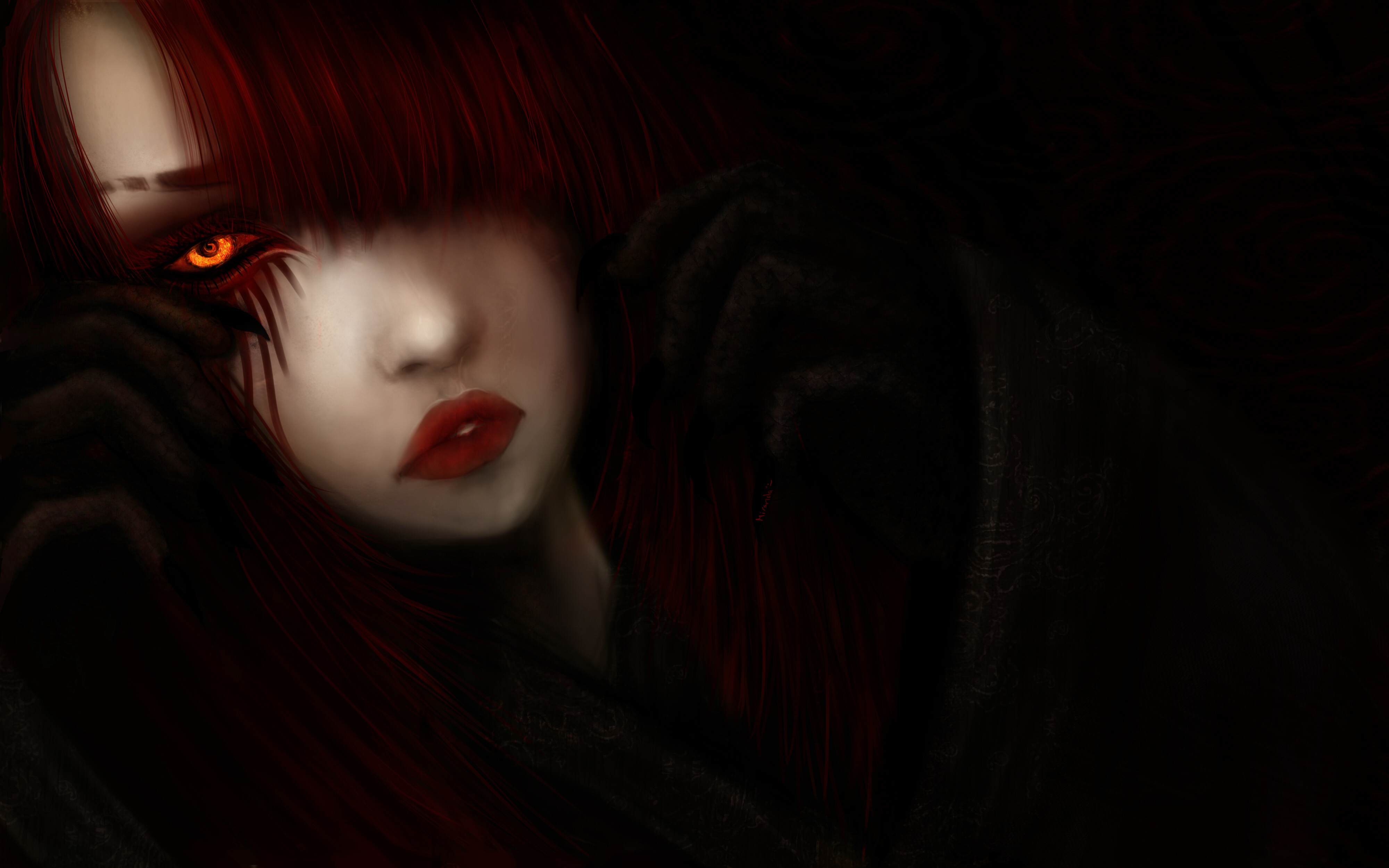 Девушка демон с красными глазами