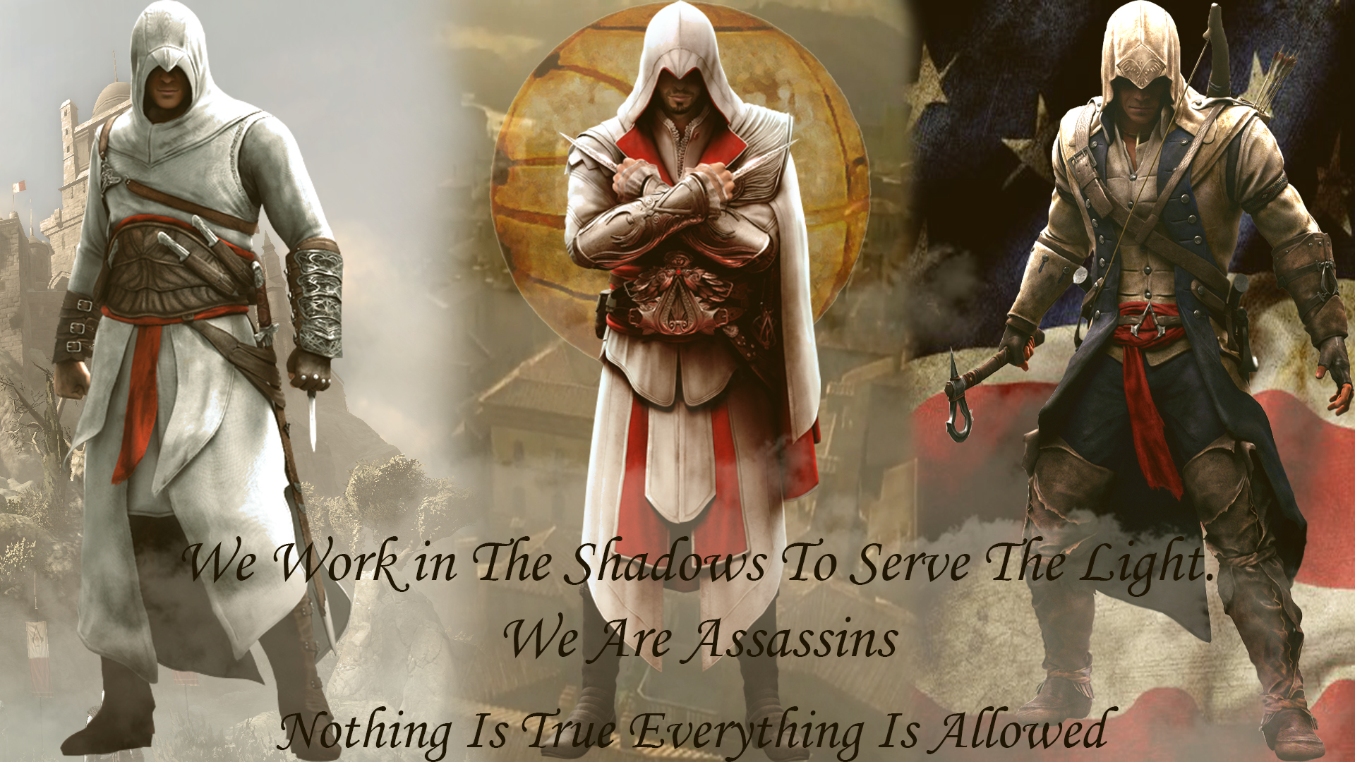 Horizontal Wallpaper video game, assassin's creed, altair (assassin's creed), connor (assassin's creed), ezio (assassin's creed)