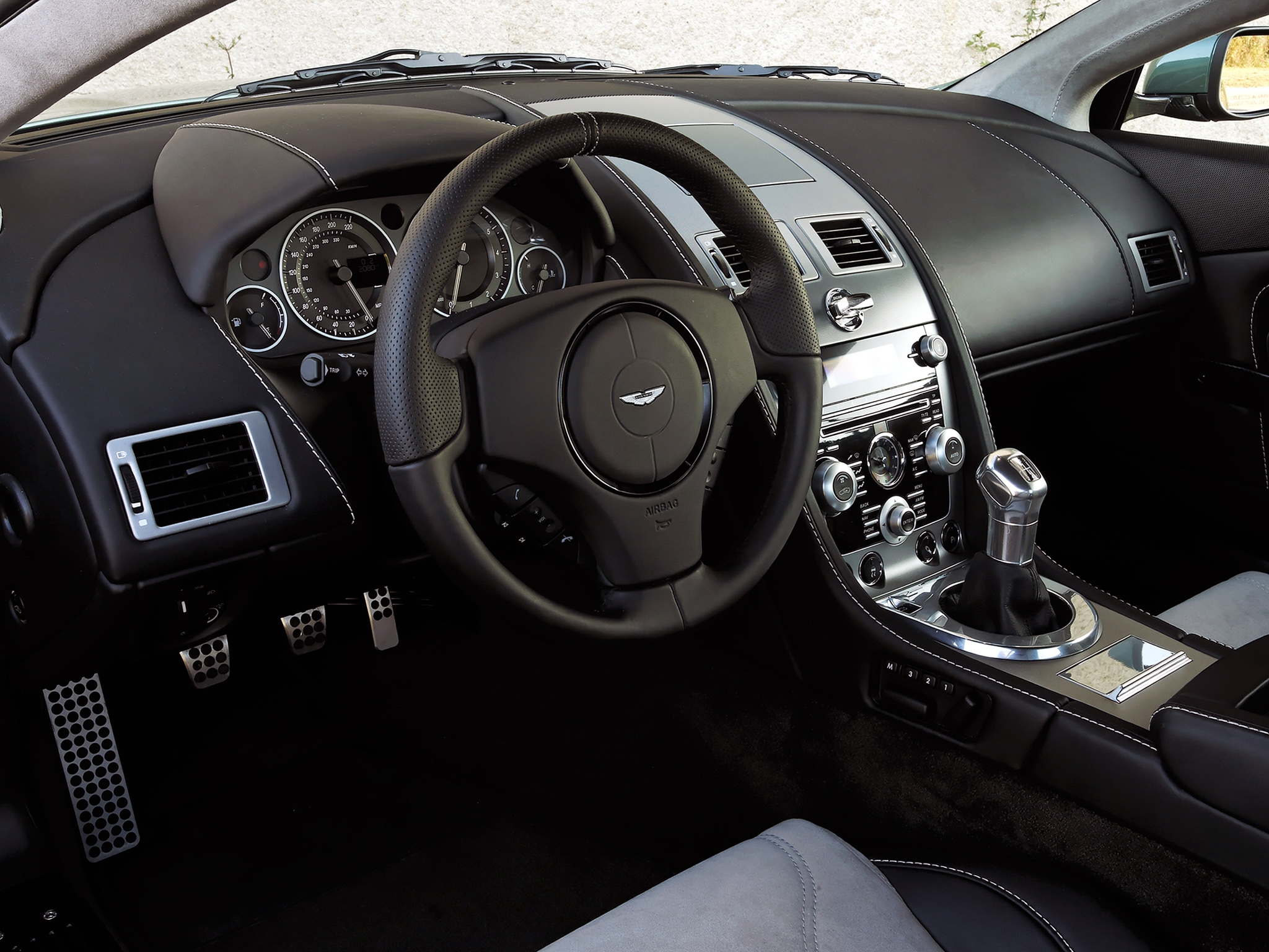 dbs, interior, aston martin, cars, black, 2008, steering wheel, rudder, salon, speedometer