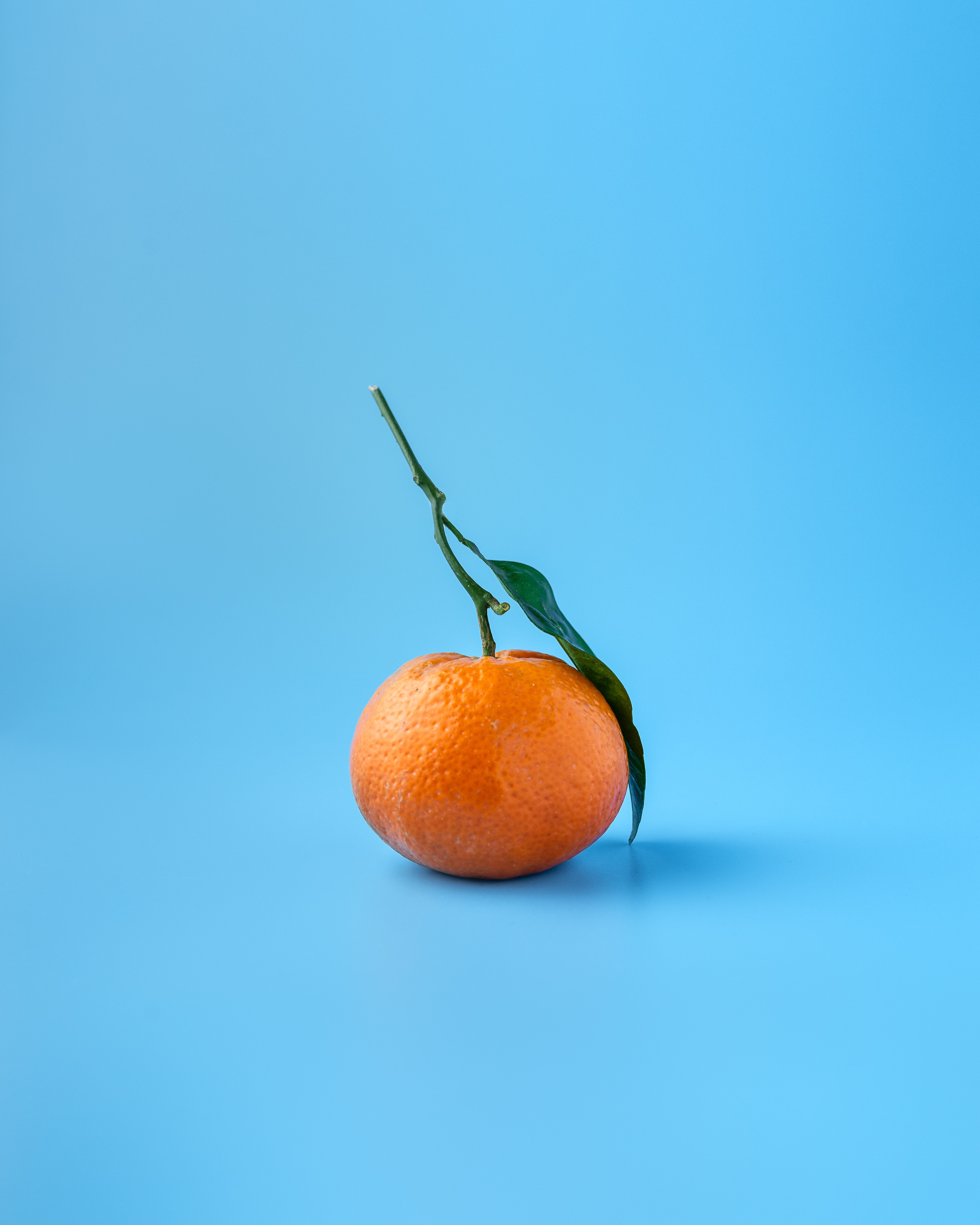 Апельсин на синем фоне