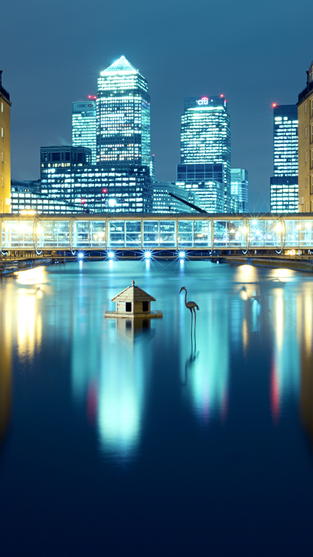 man made, london, wharf, reflection, england, light, building, night, cities wallpaper for mobile