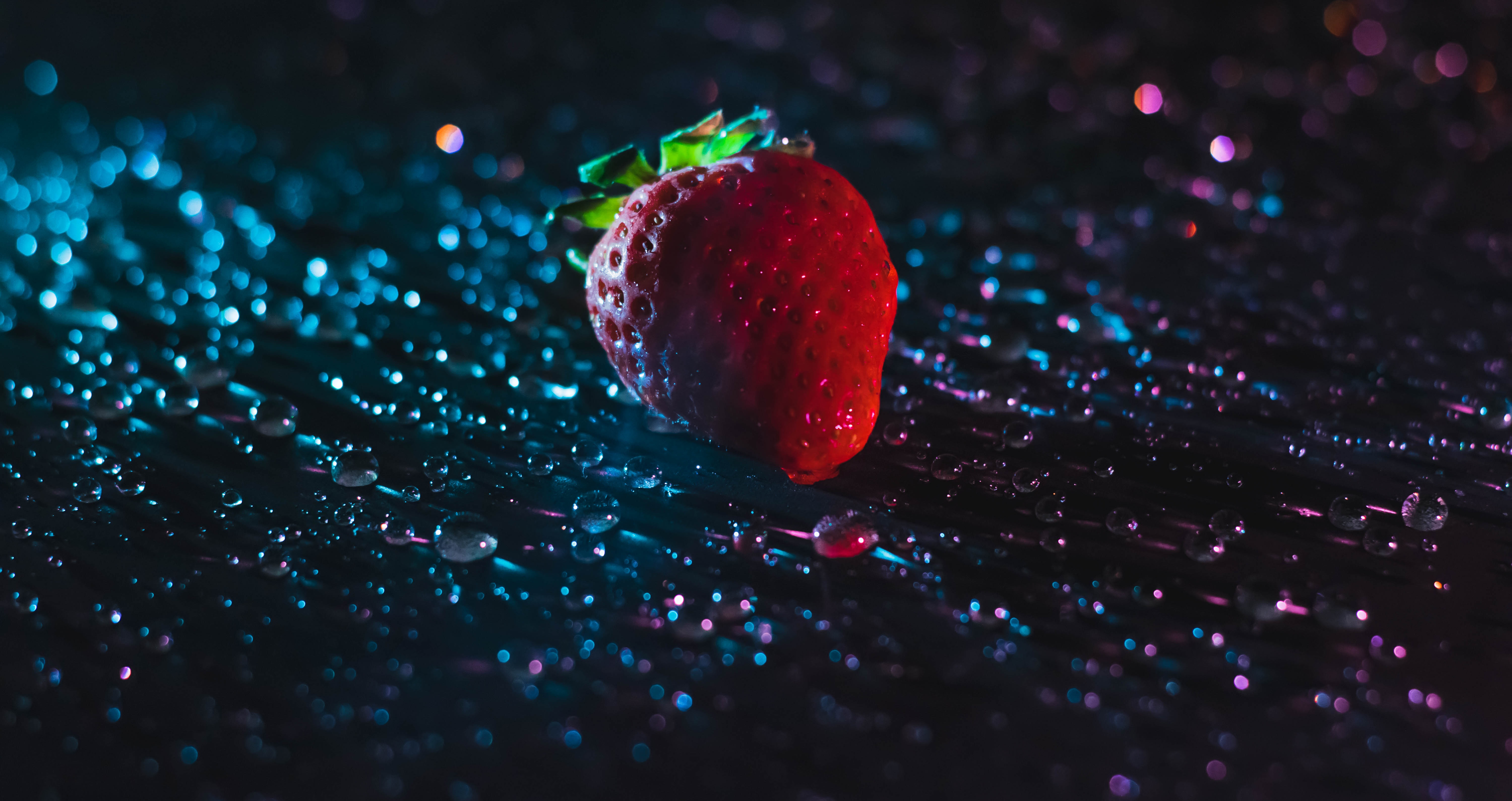 Download mobile wallpaper Macro, Close Up, Drops, Strawberry for free.