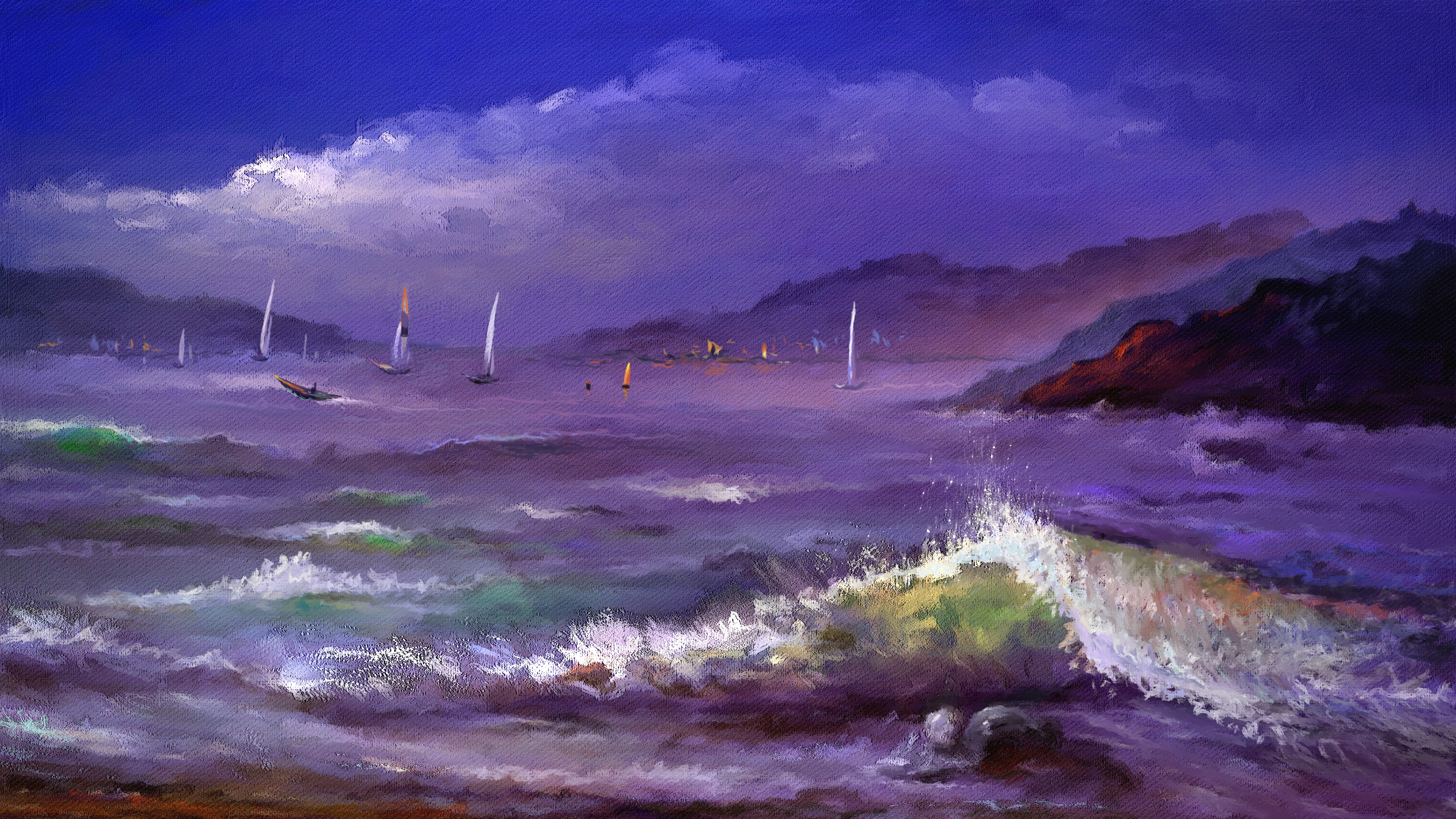 Laden Sie das Waves, Leinwand, Segelboote, Segeltuch, Sea, Kunst-Bild kostenlos auf Ihren PC-Desktop herunter