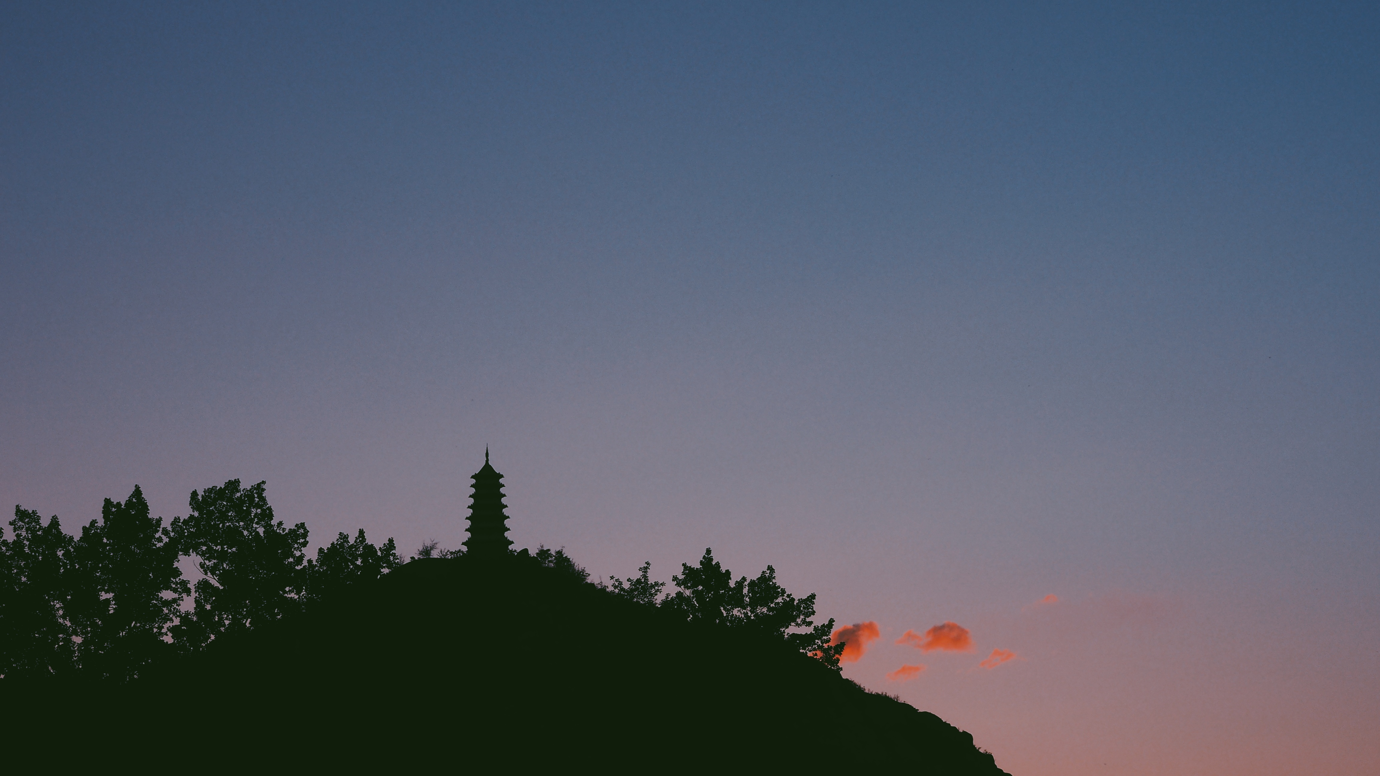 Download mobile wallpaper Tower, Sky, Temple, Silhouette, Dark for free.