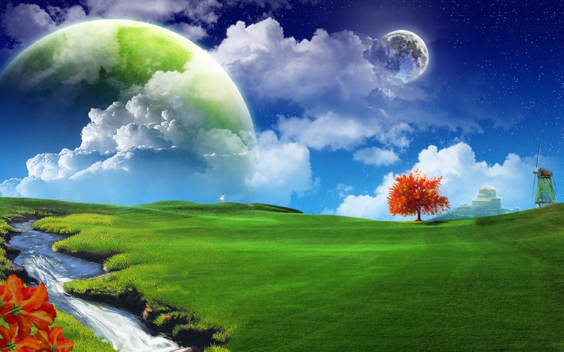 PCデスクトップに雲, 草, スカイ, ムーン, 惑星, 風景, 背景画像を無料でダウンロード