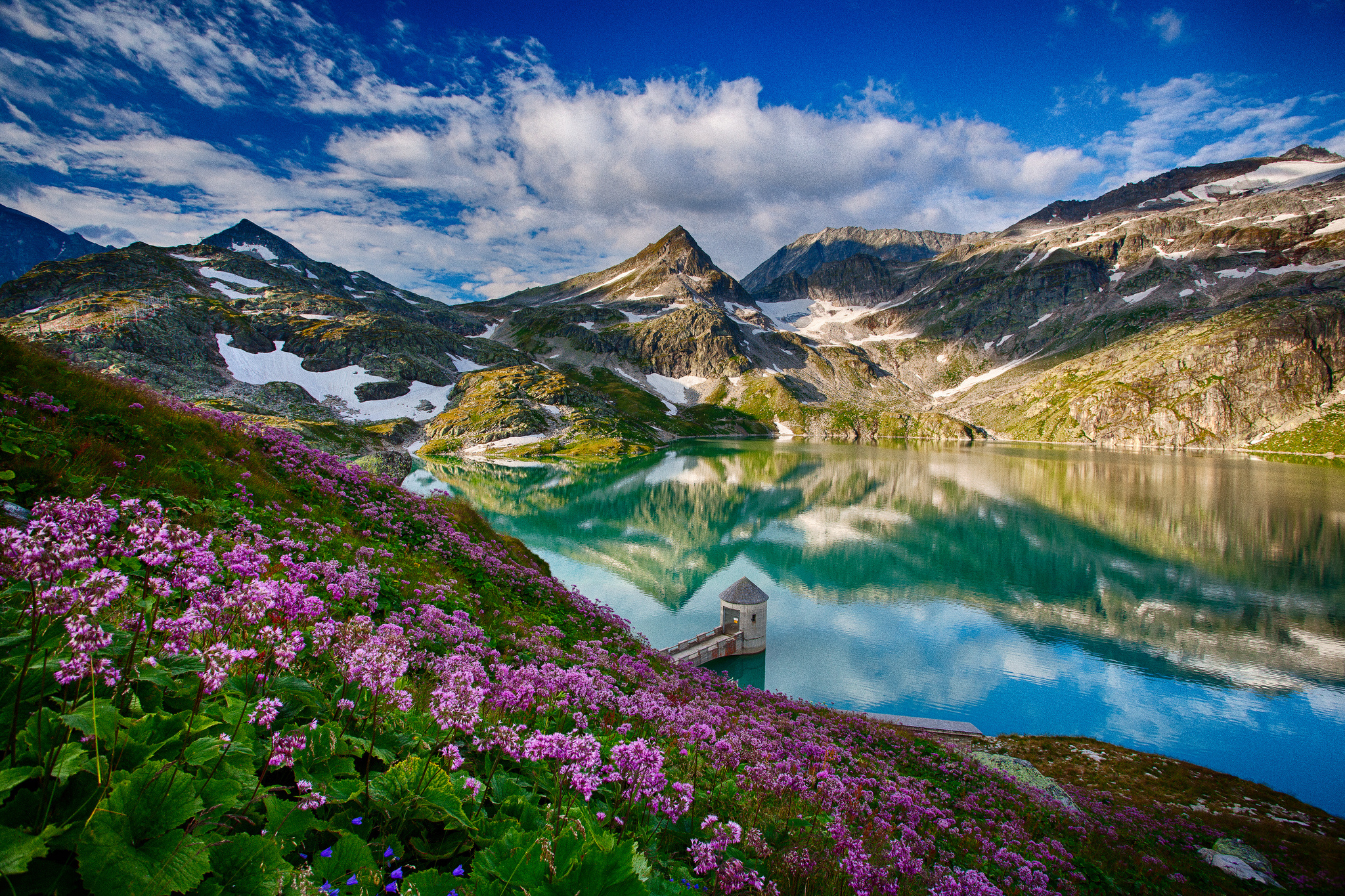 nature, vegetation, mountain, lake, photography, reflection, cloud, flower, landscape, scenery, water