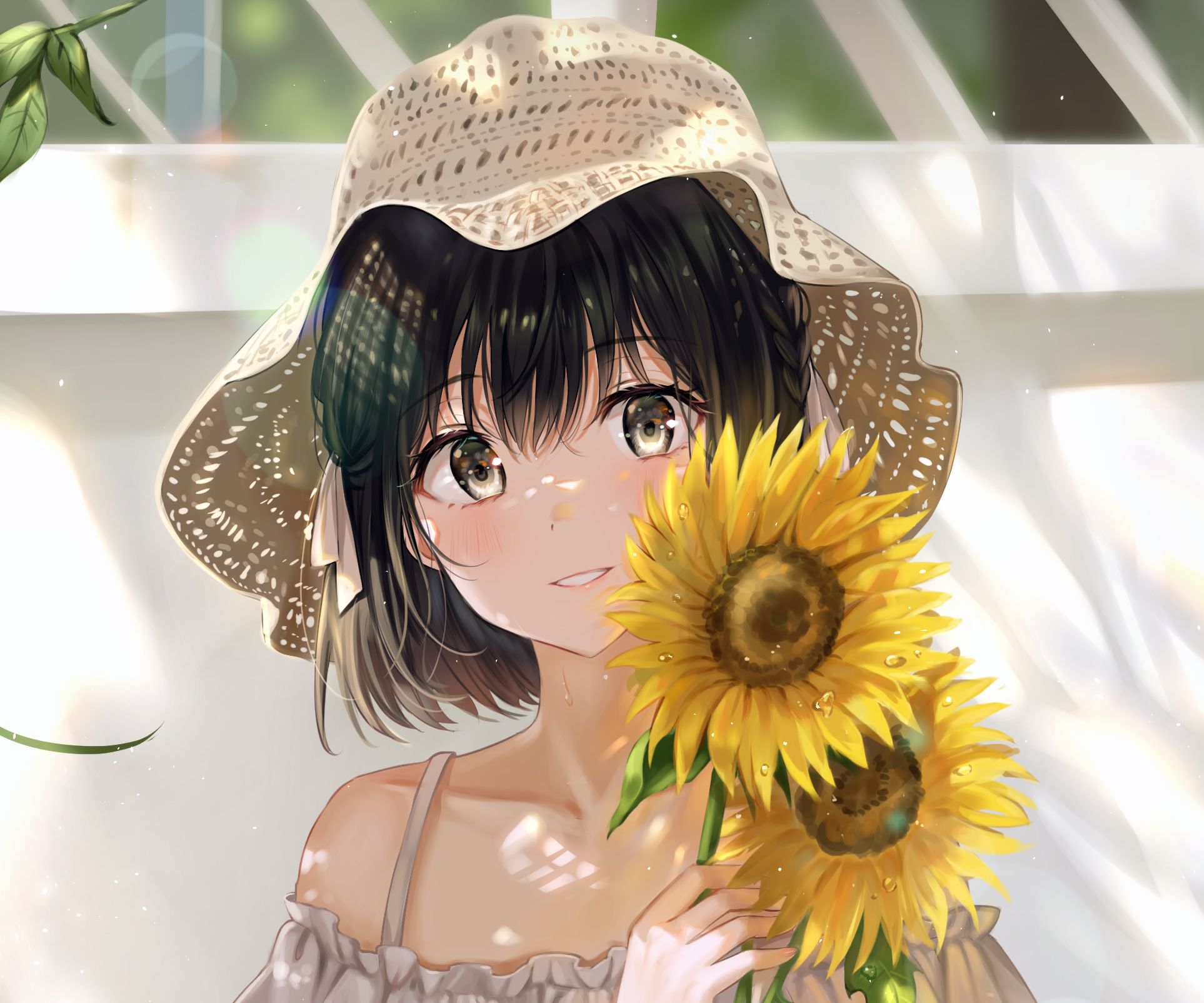Cute Anime Girl in a Hat on a Background of Sunflowers and Sky, Anime Girl  - valleyresorts.co.uk