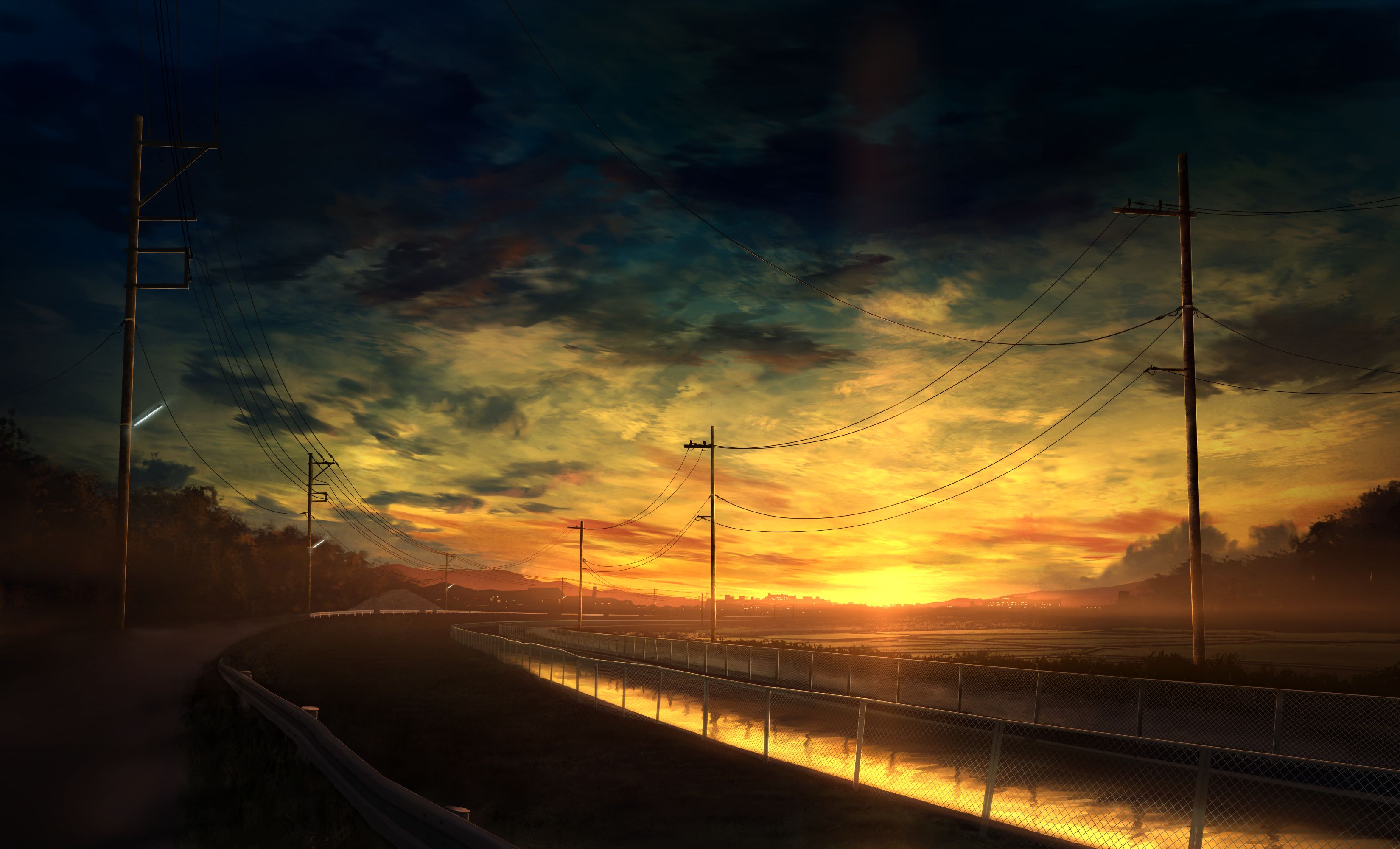 anime, sunset, sky 8K