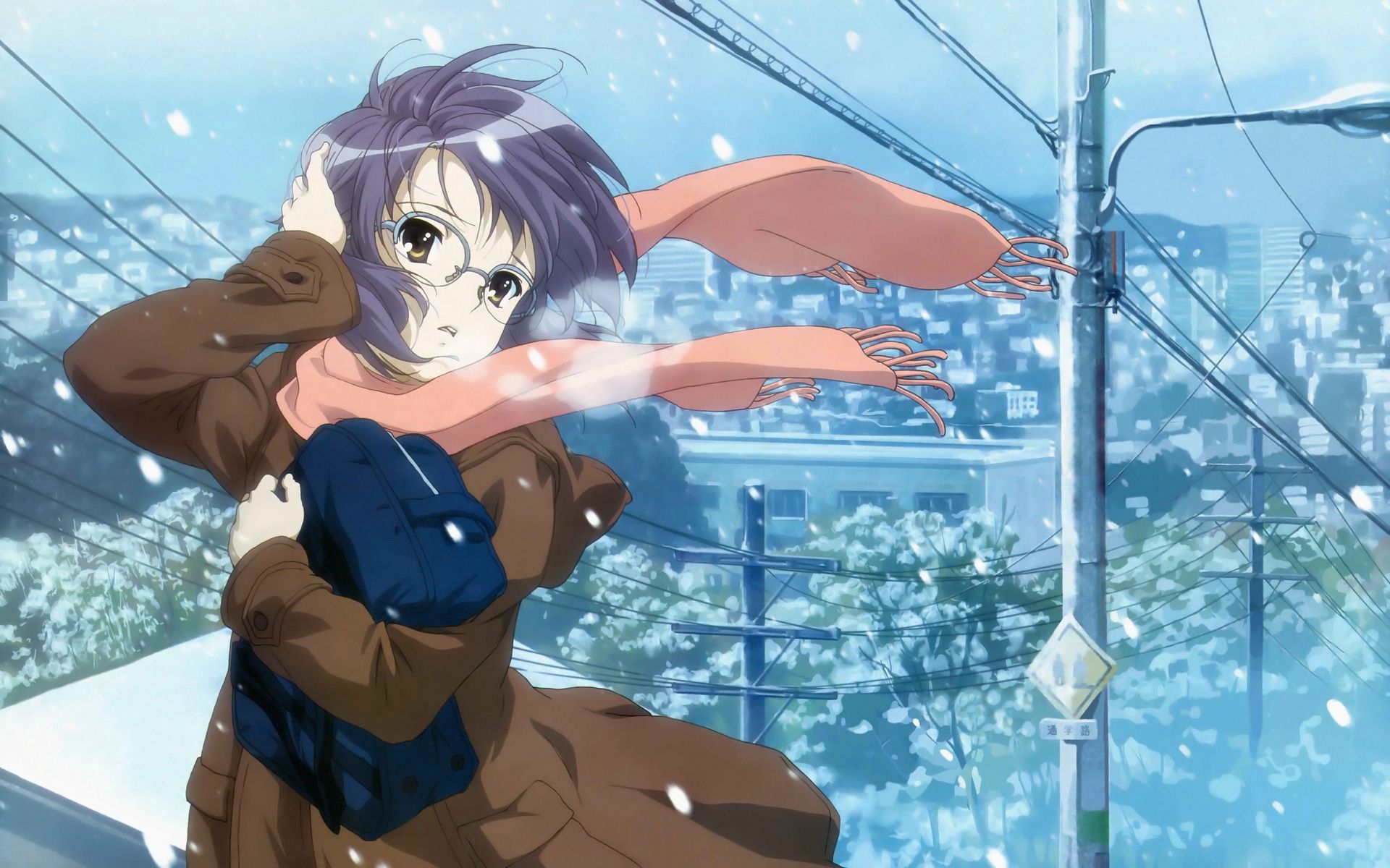 61743 Bild herunterladen anime, mädchen, das mädchen, kalt, wind, schal - Hintergrundbilder und Bildschirmschoner kostenlos