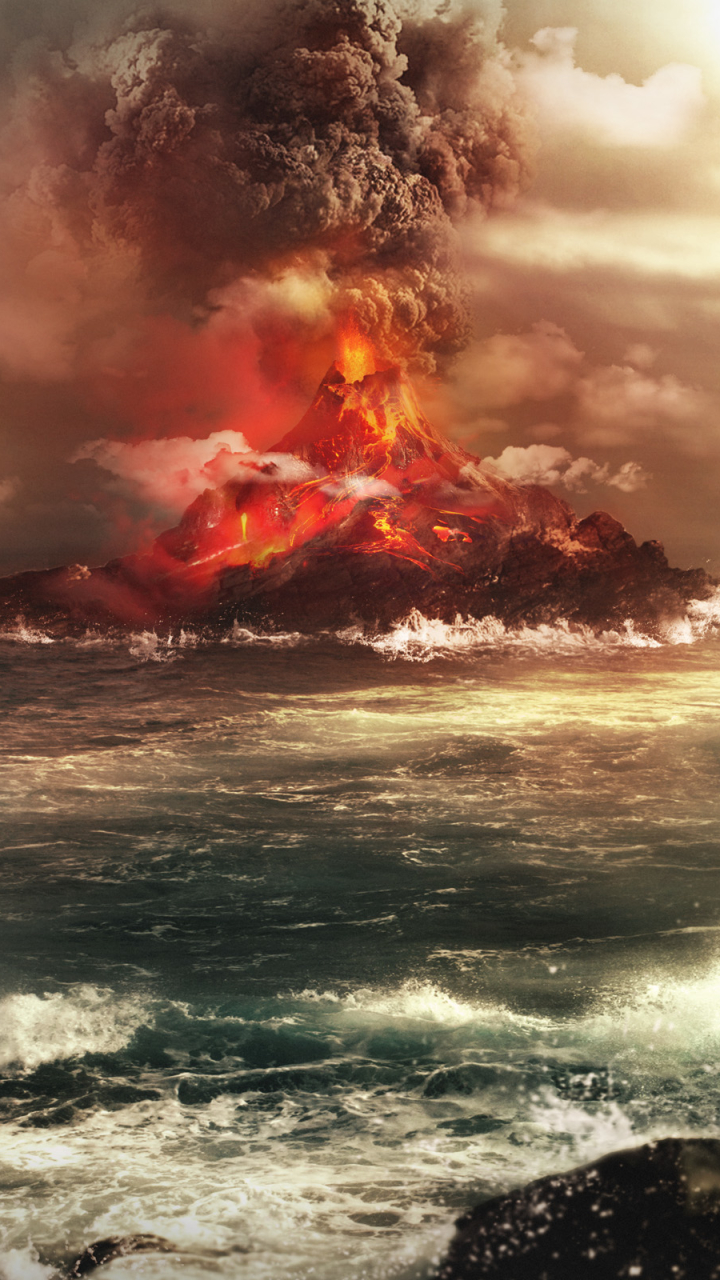 1115337壁紙のダウンロード地球, 火山, 煙, 溶岩, 噴火, 海洋, 火炎-スクリーンセーバーと写真を無料で