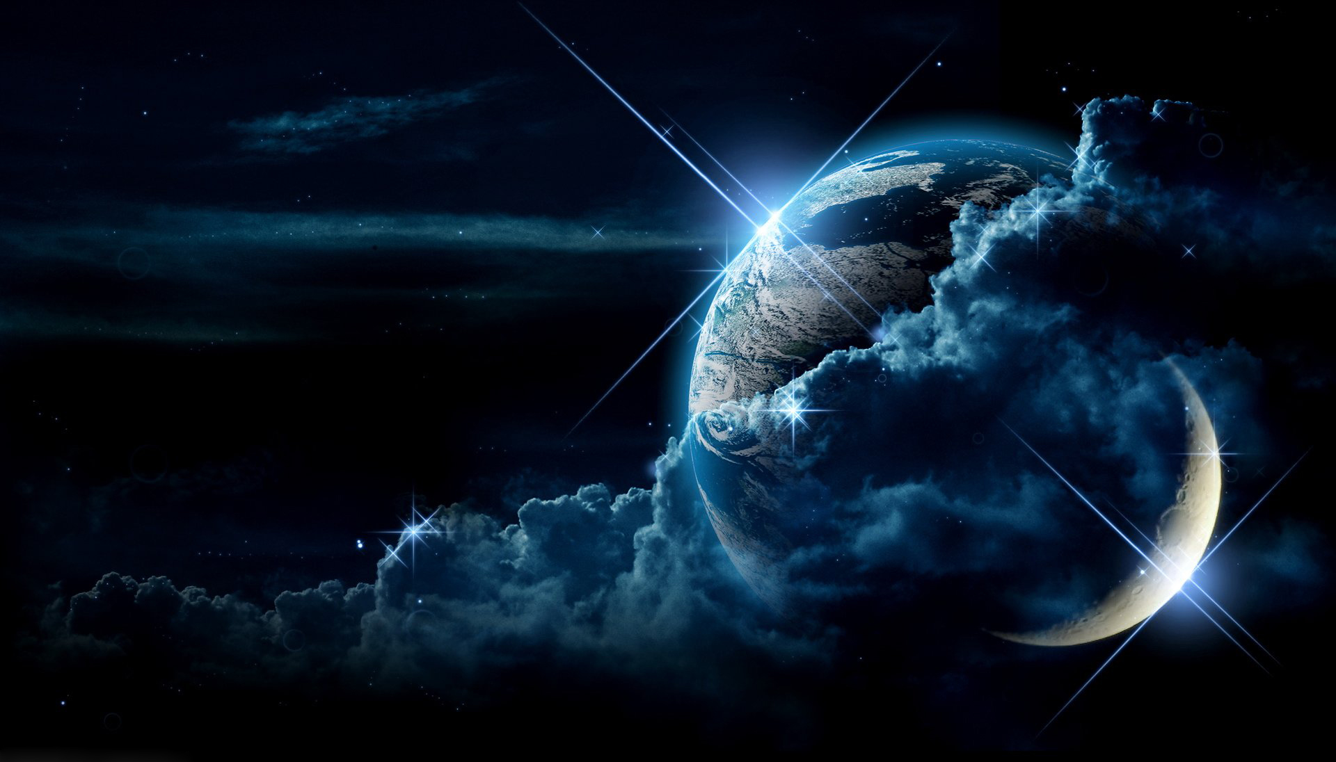 clouds, universe, light, shine, planet, stars wallpapers for tablet