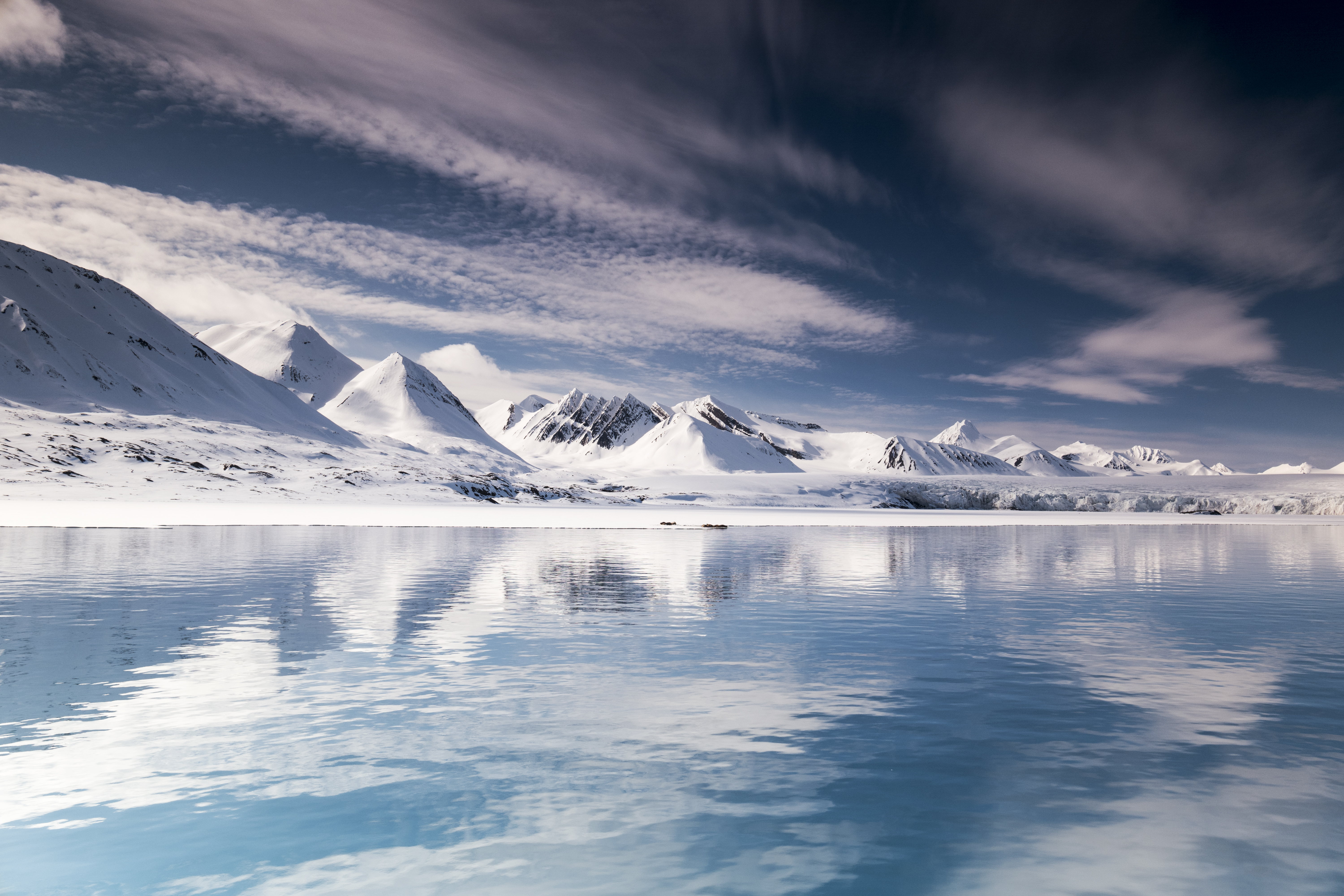 Download mobile wallpaper Svalbard, Spitsbergen, Iceberg, Snow, Mountains, Lake, Nature for free.