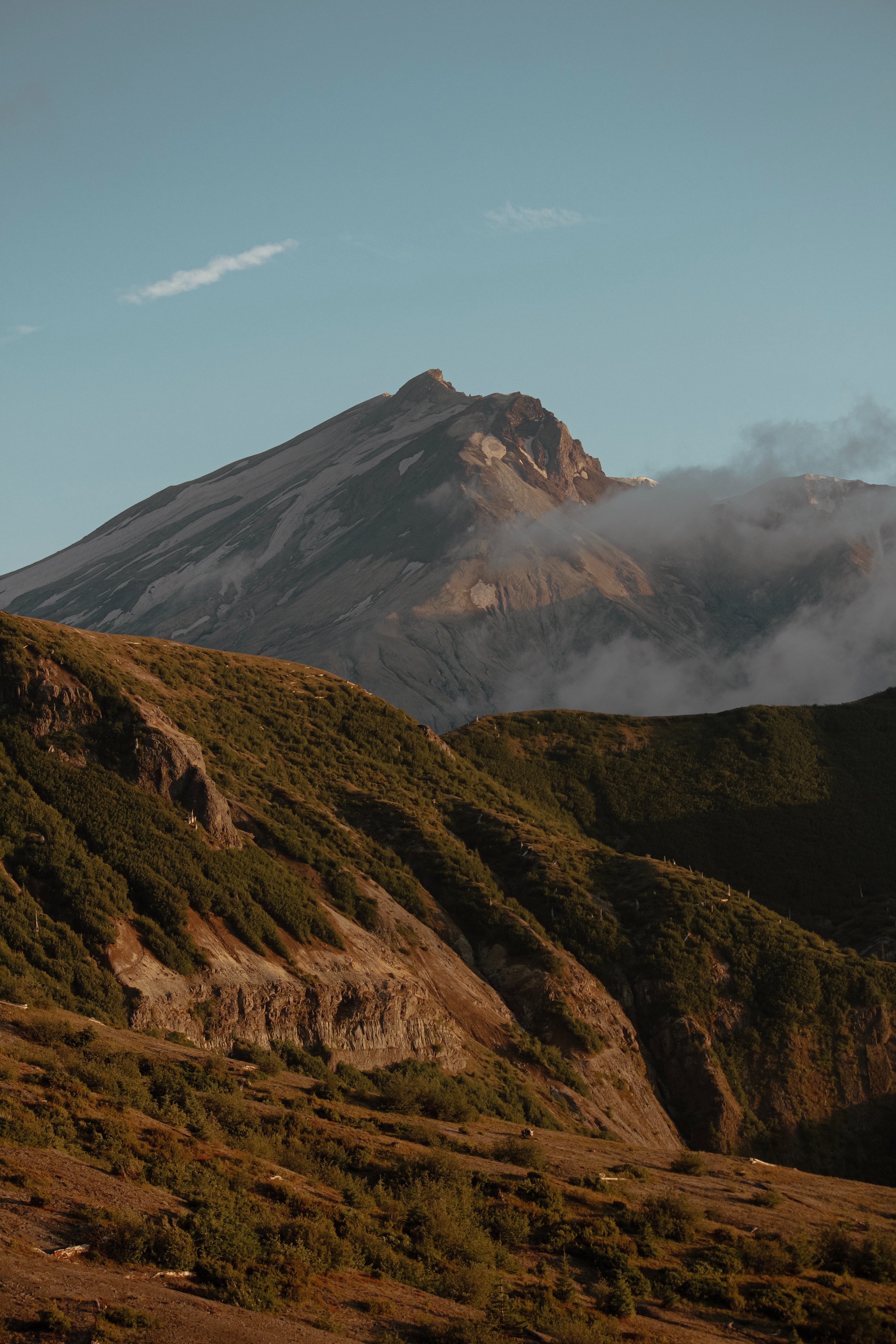 Download mobile wallpaper Top, Slope, Vertex, Mountain, Cloud, Nature, Landscape for free.