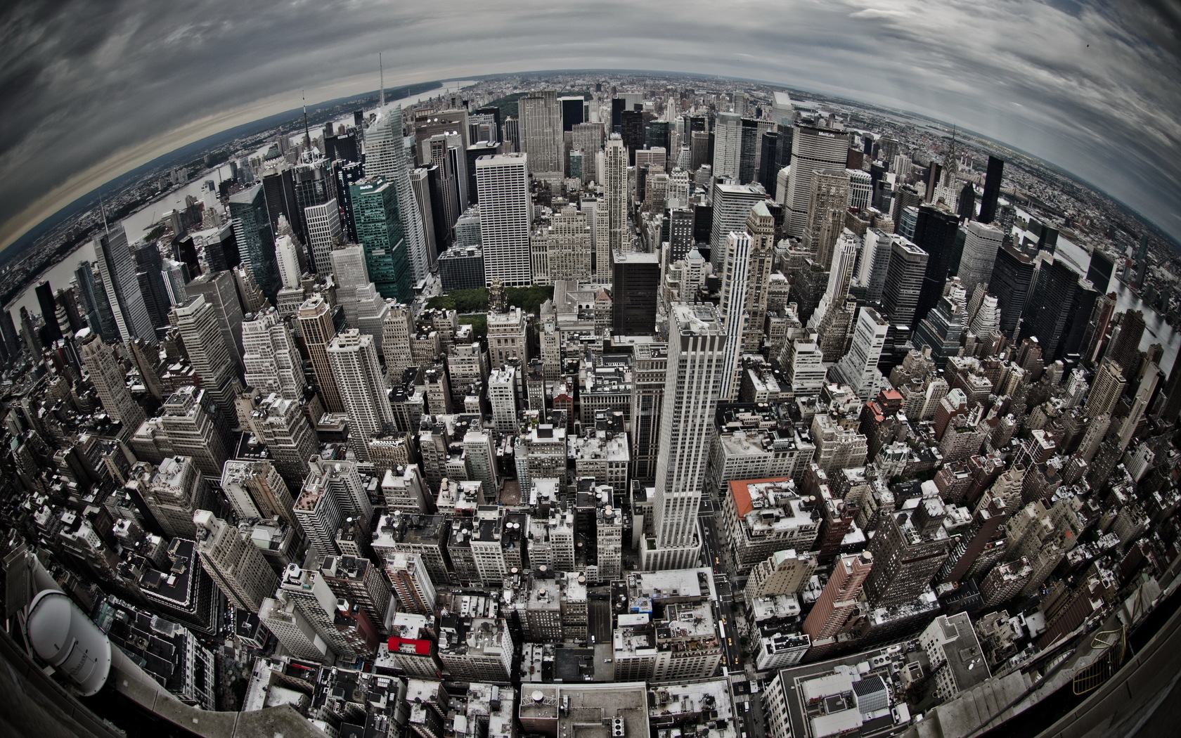 Download mobile wallpaper Fish Eye, Aerial, Manhattan, New York, Cities, Man Made, City for free.