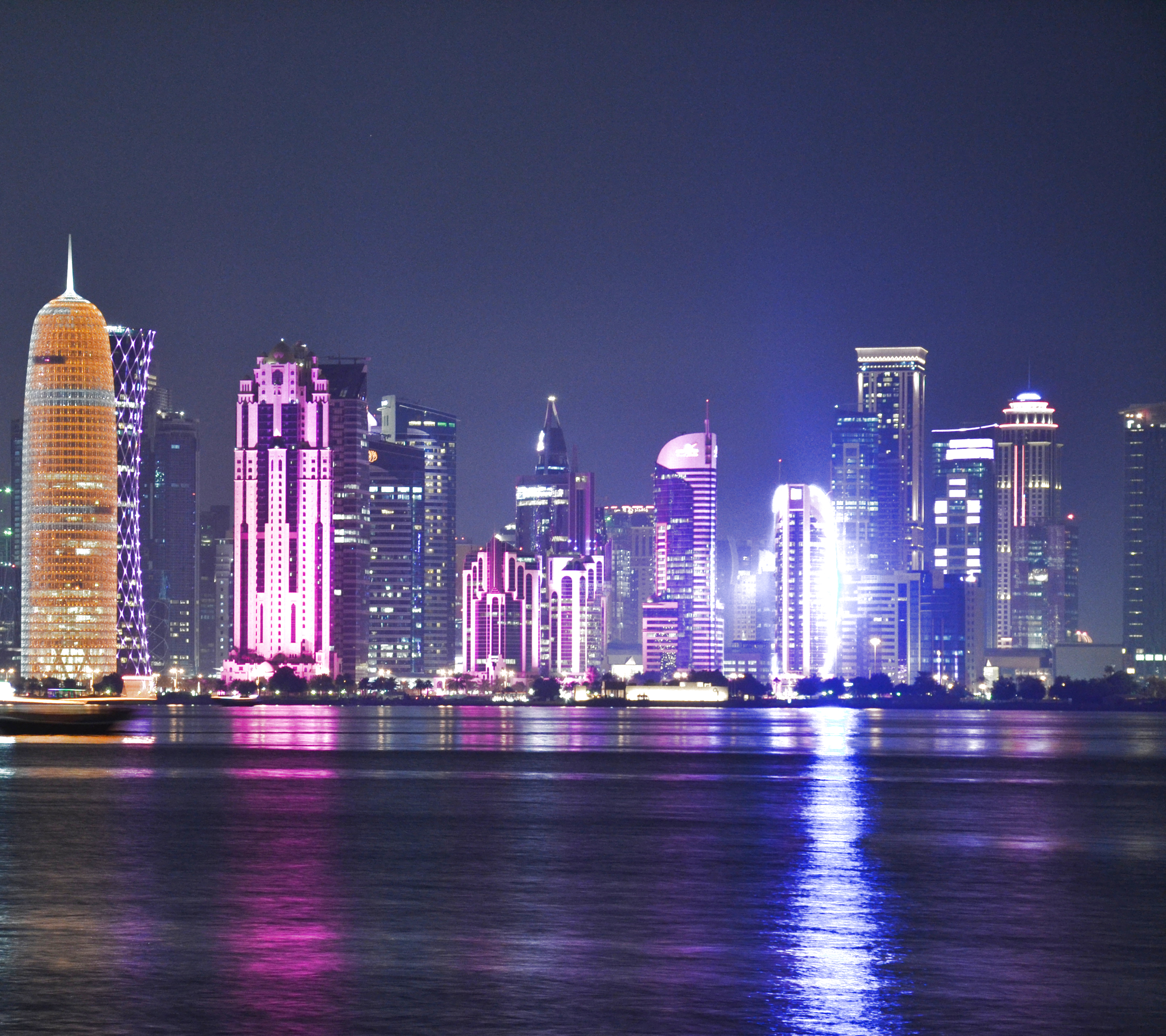 qatar, man made, doha, city, skyscraper, light, building, night, cities 4K