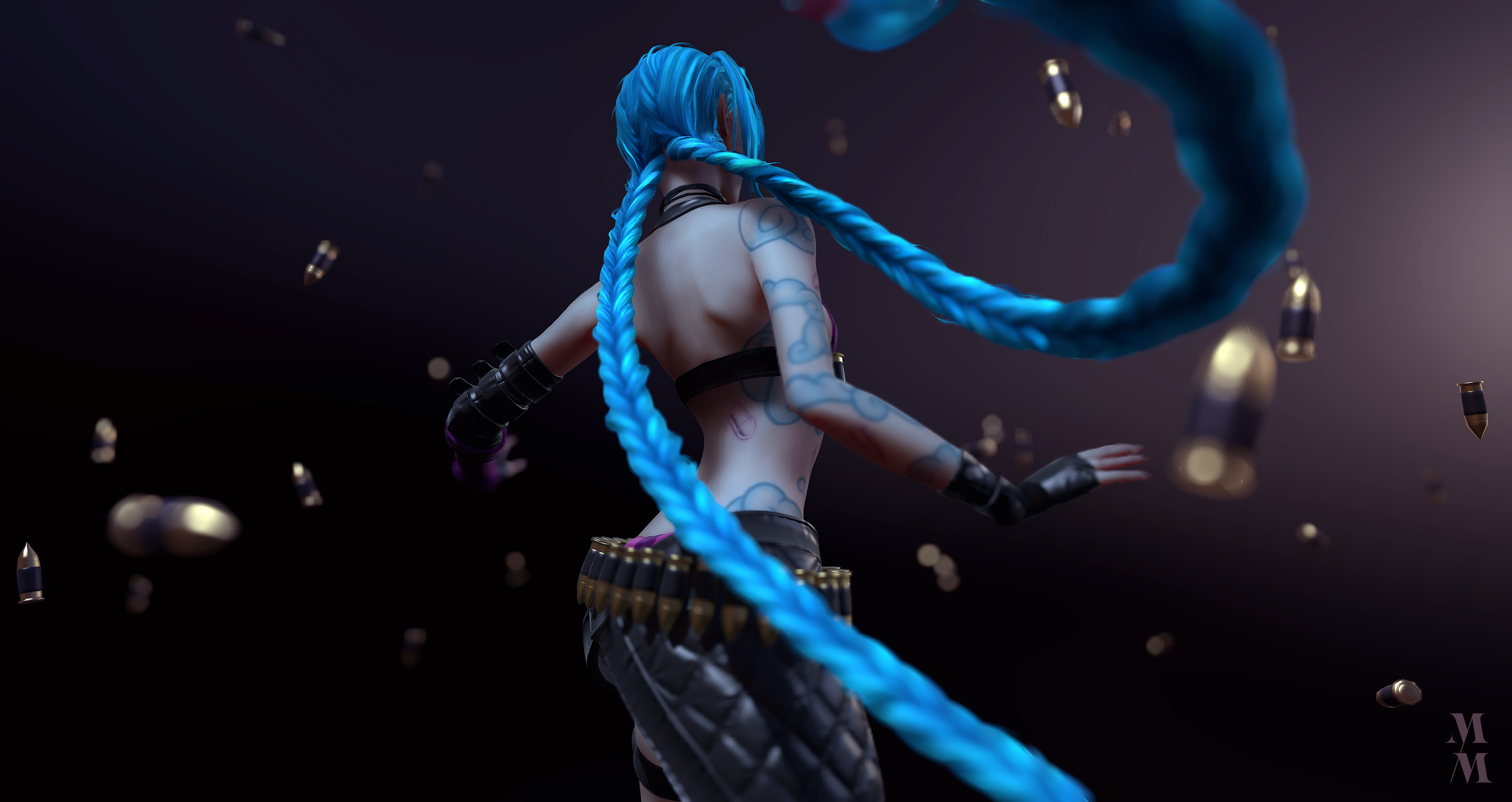 jinx (league of legends), league of legends, video game, blue hair, long hair, tattoo 1080p