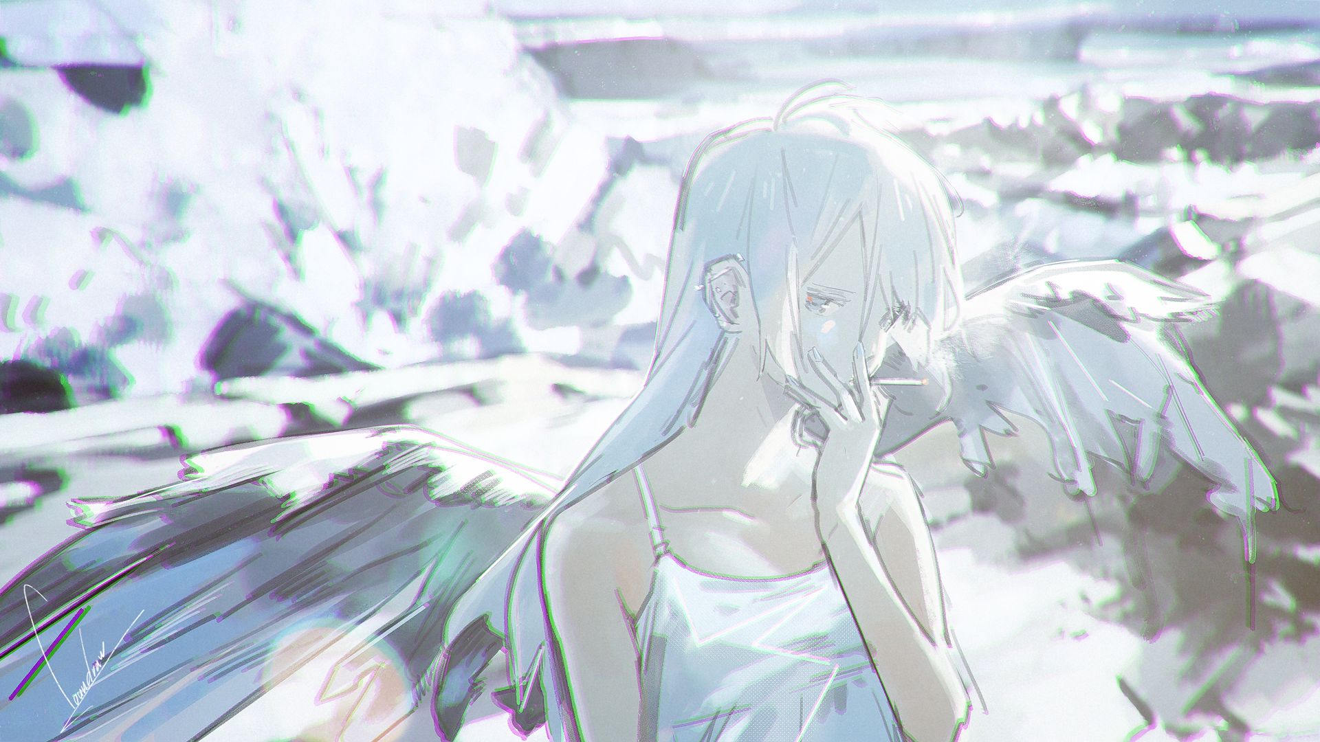 Девушка ангел с серыми волосами арт