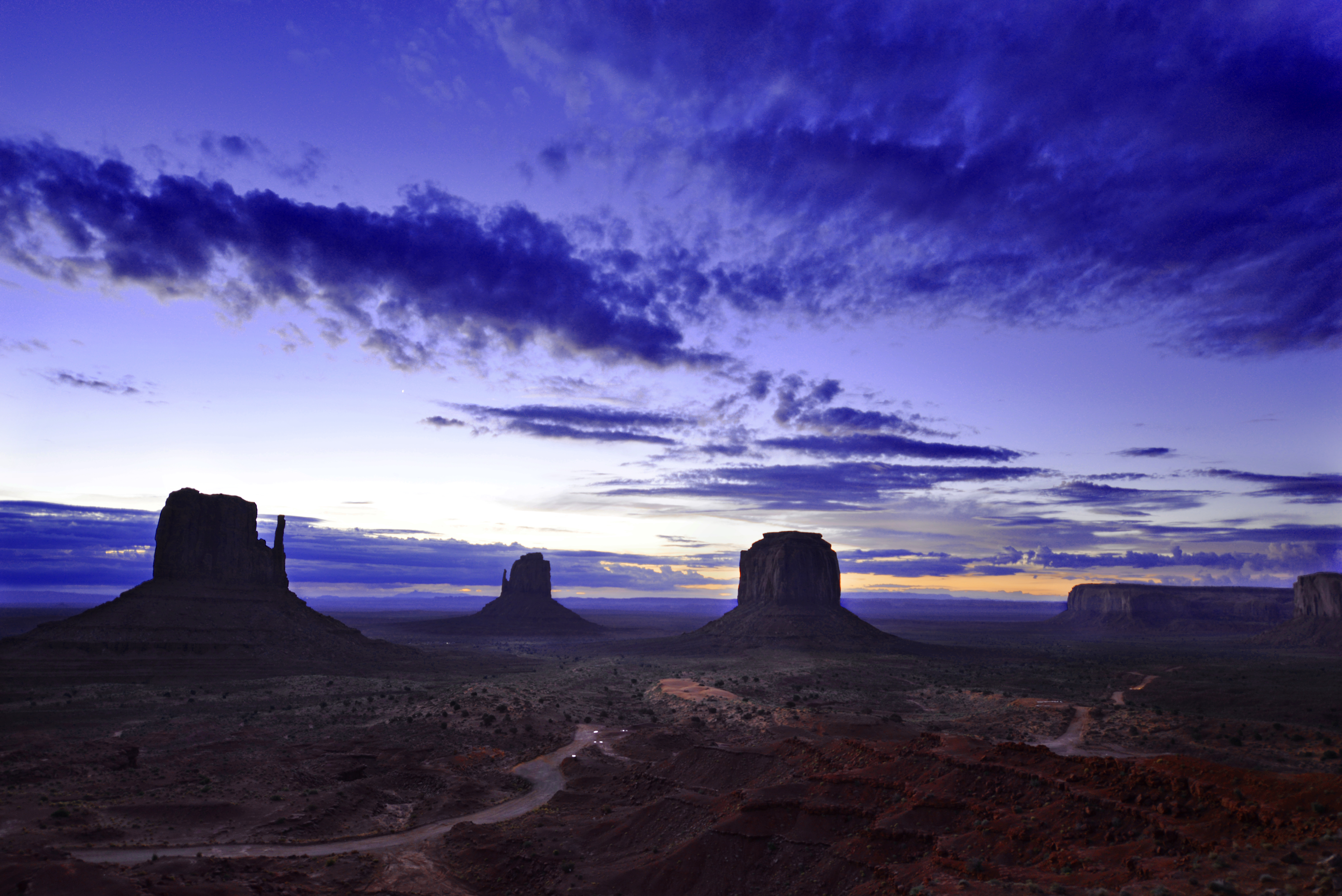 nature, sky, twilight, monuments, prairie, dusk, valley Phone Background