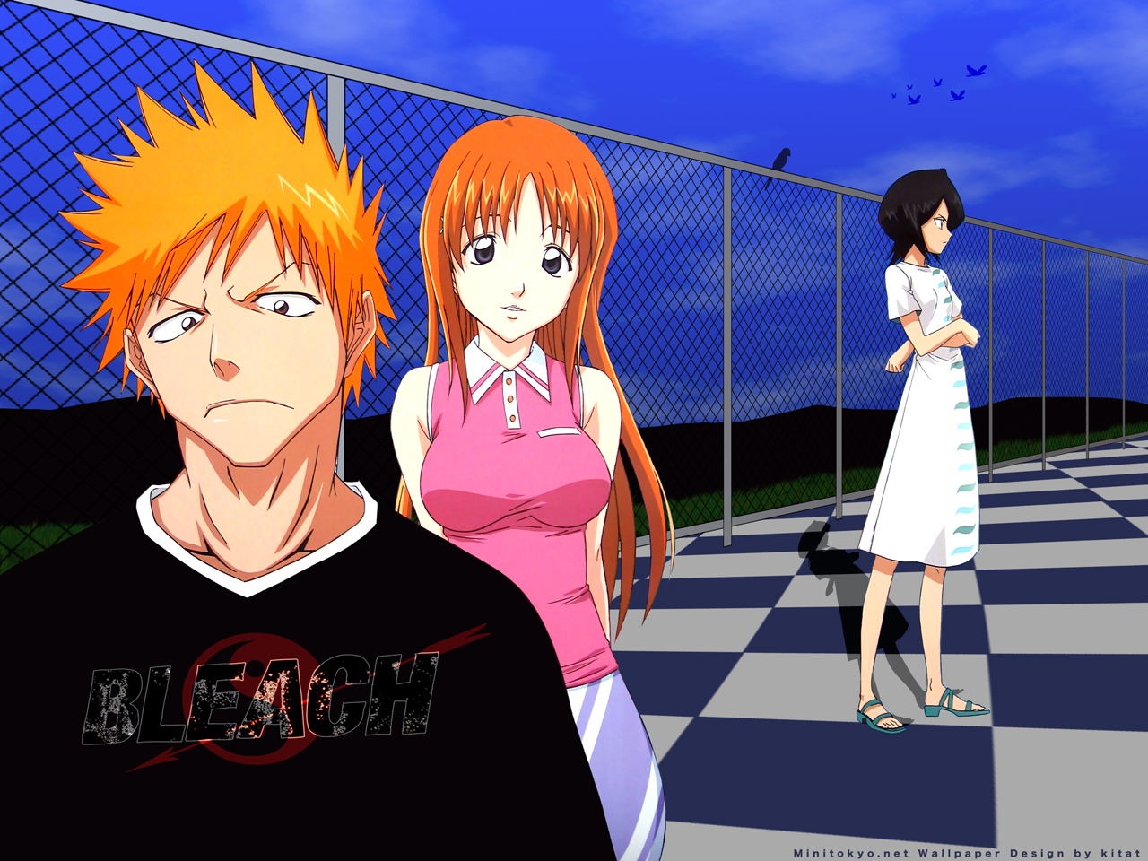 HD wallpaper: anime, Bleach, Kuchiki Rukia, Kurosaki Ichigo, Inoue Orihime