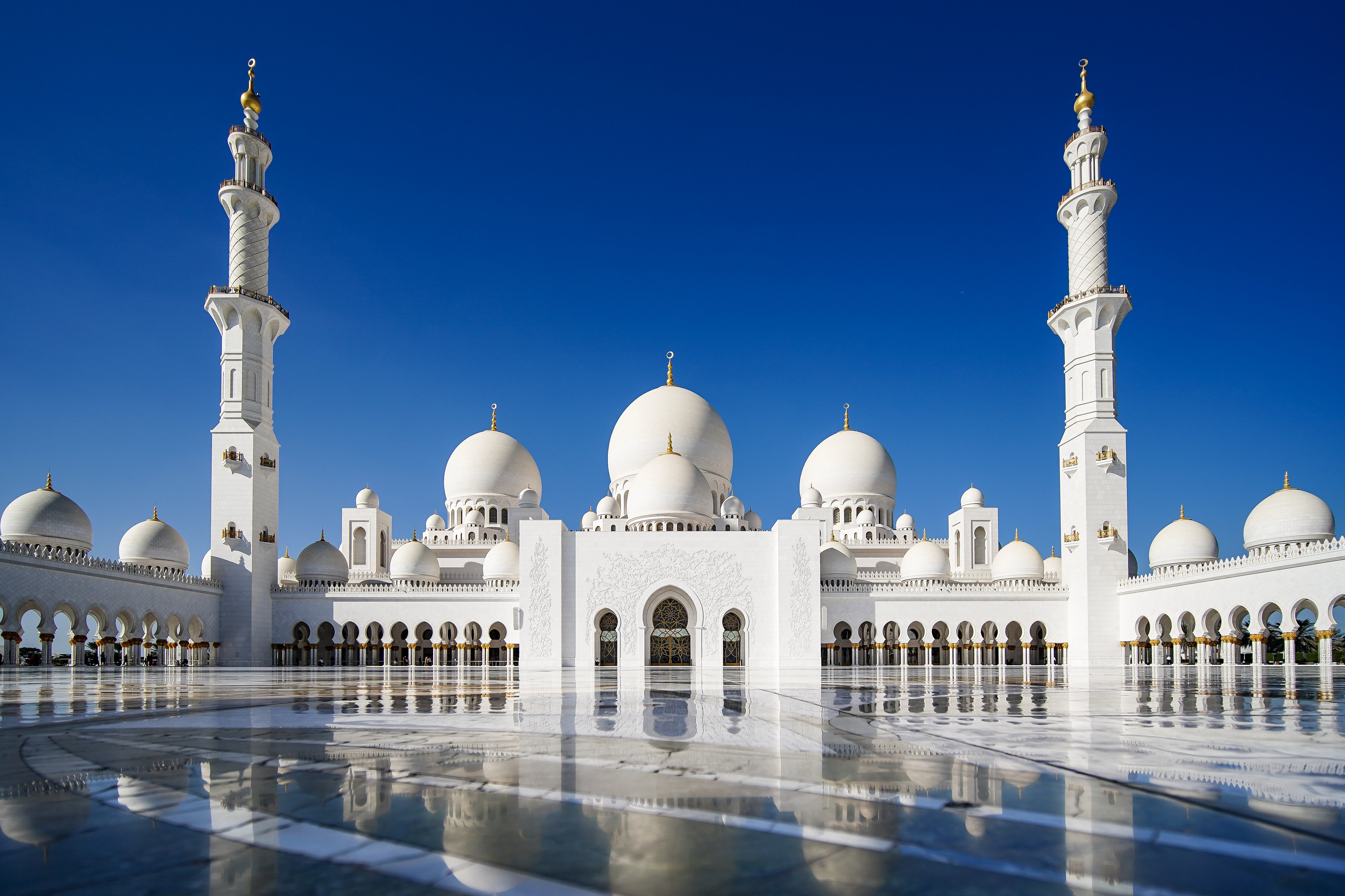 mosque, religious, sheikh zayed grand mosque, abu dhabi, architecture, reflection, sky, united arab emirates, mosques 4K