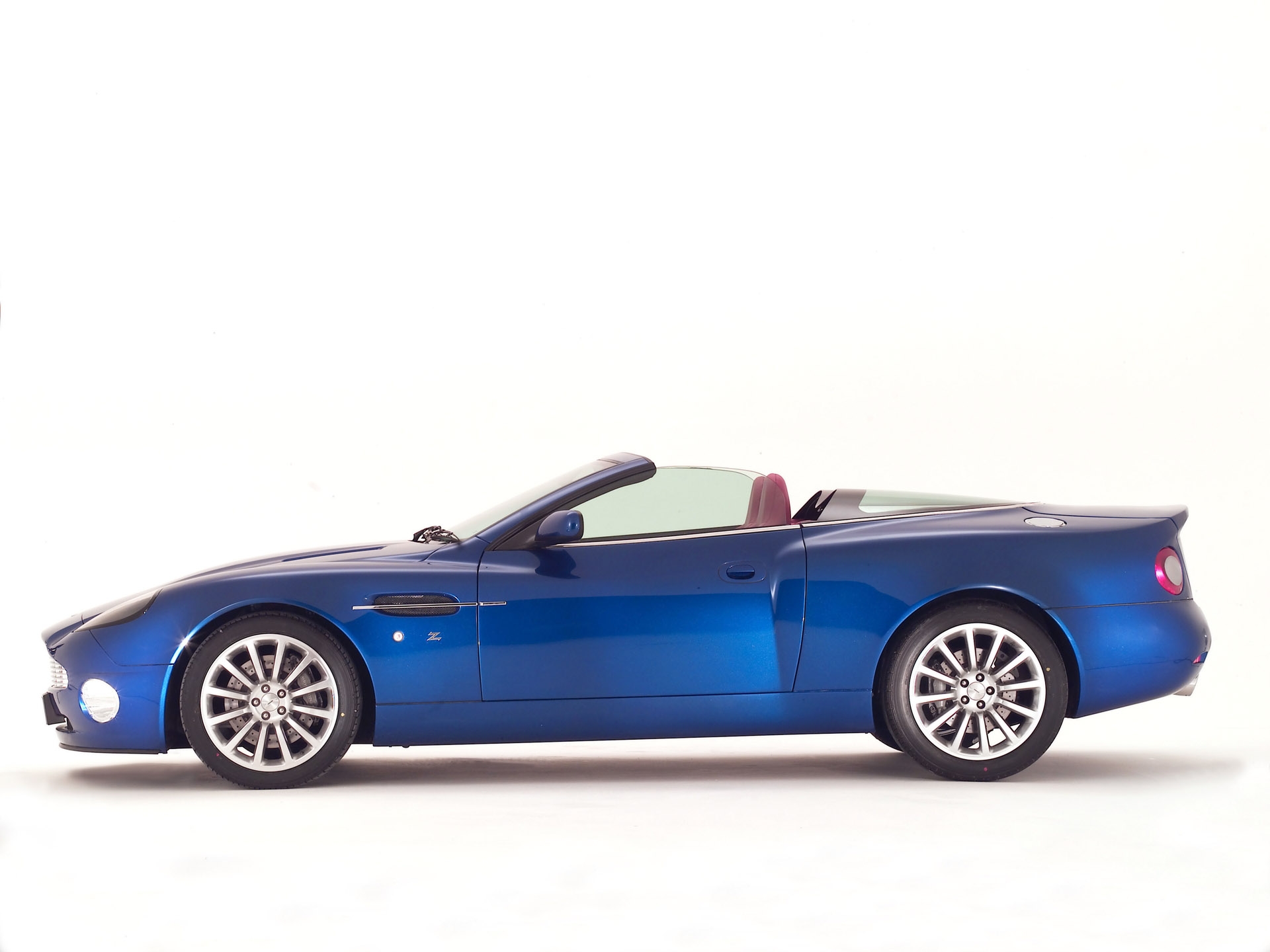 aston martin, auto, cars, blue, side view, style, 2004, v12, vanquish Panoramic Wallpaper