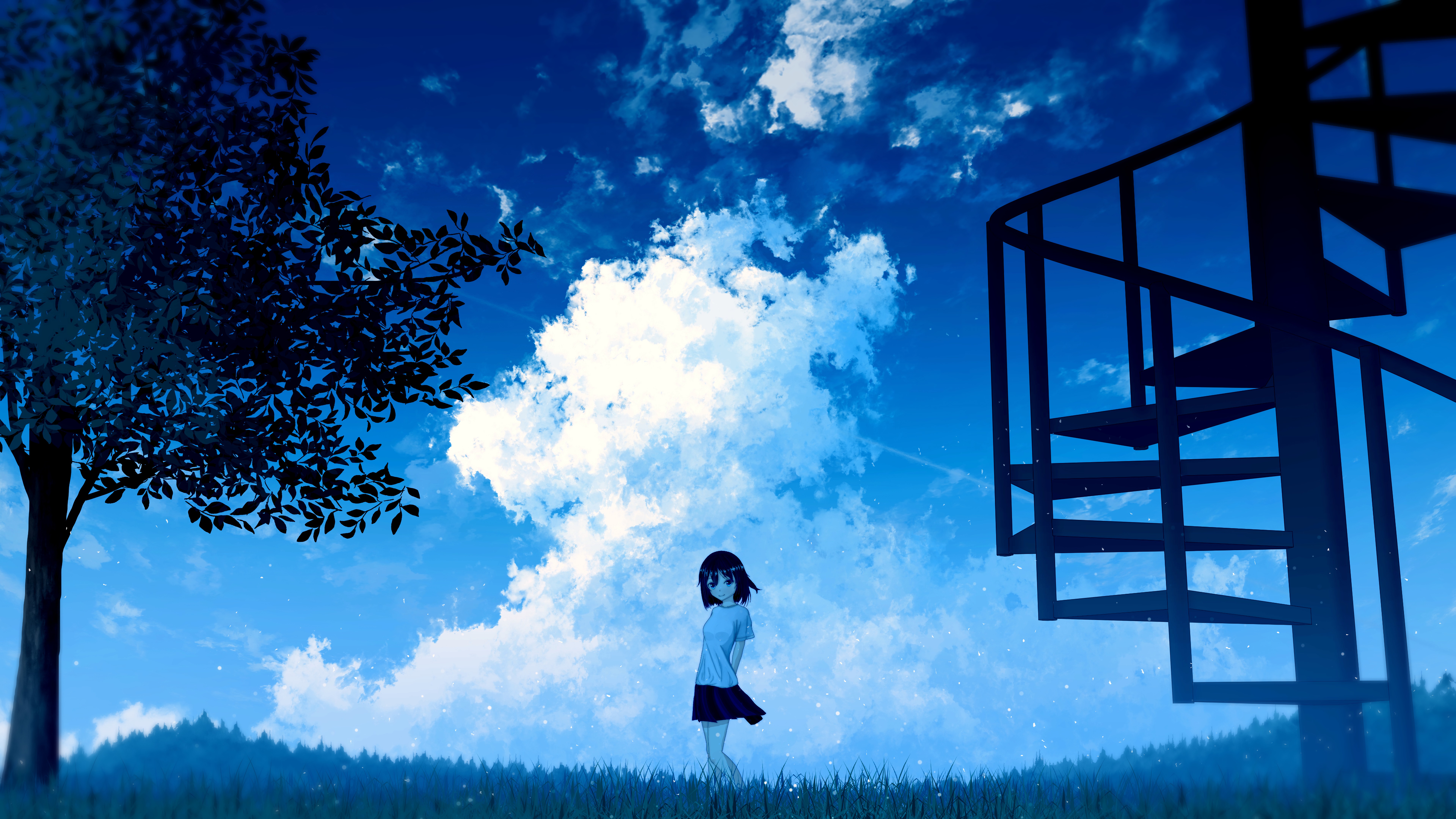 101501 descargar fondo de pantalla anime, niña, muchacha, cielo, nubes: protectores de pantalla e imágenes gratis