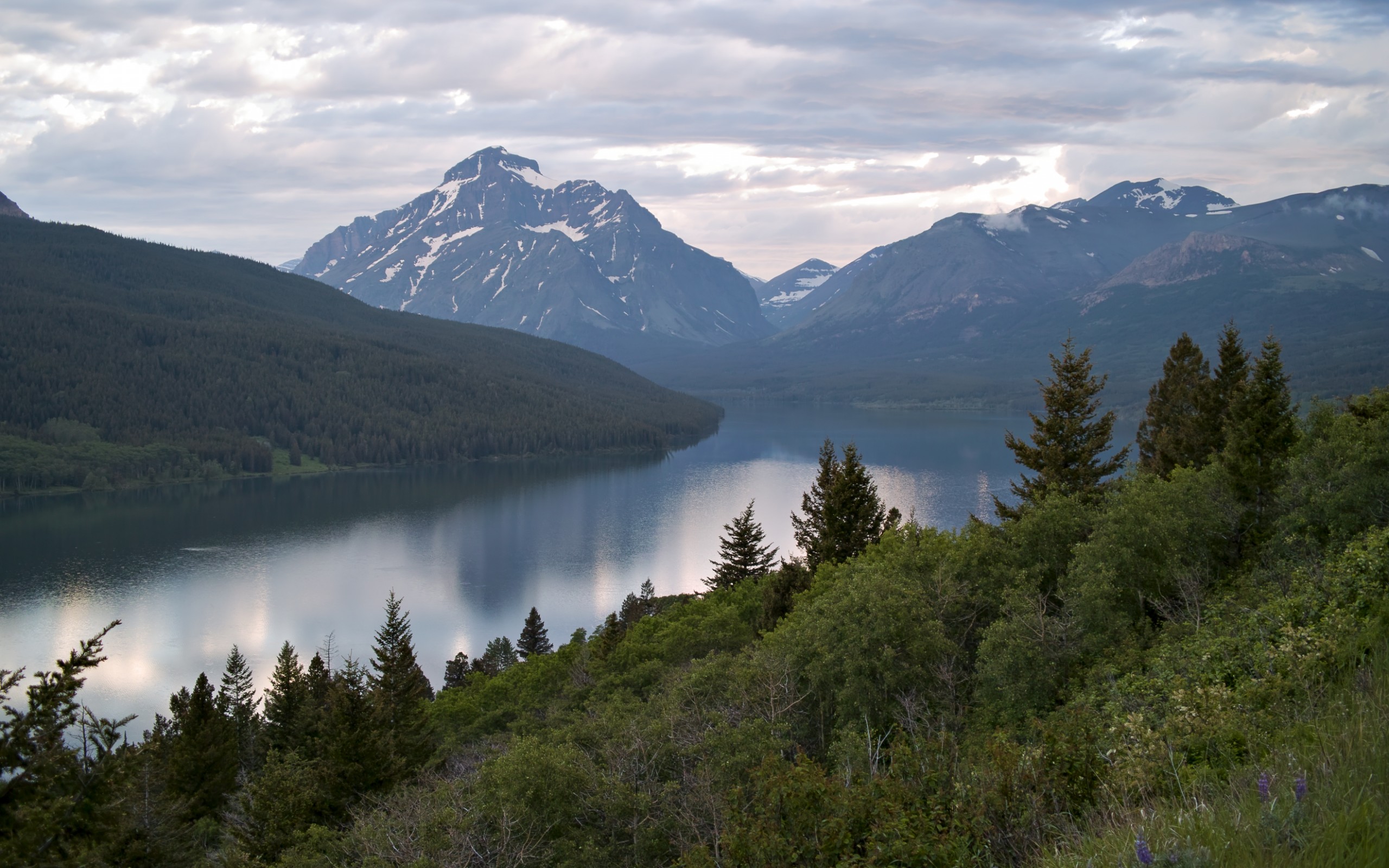 two medicine lake, earth, mountain, glacier national park, lake, mountains
