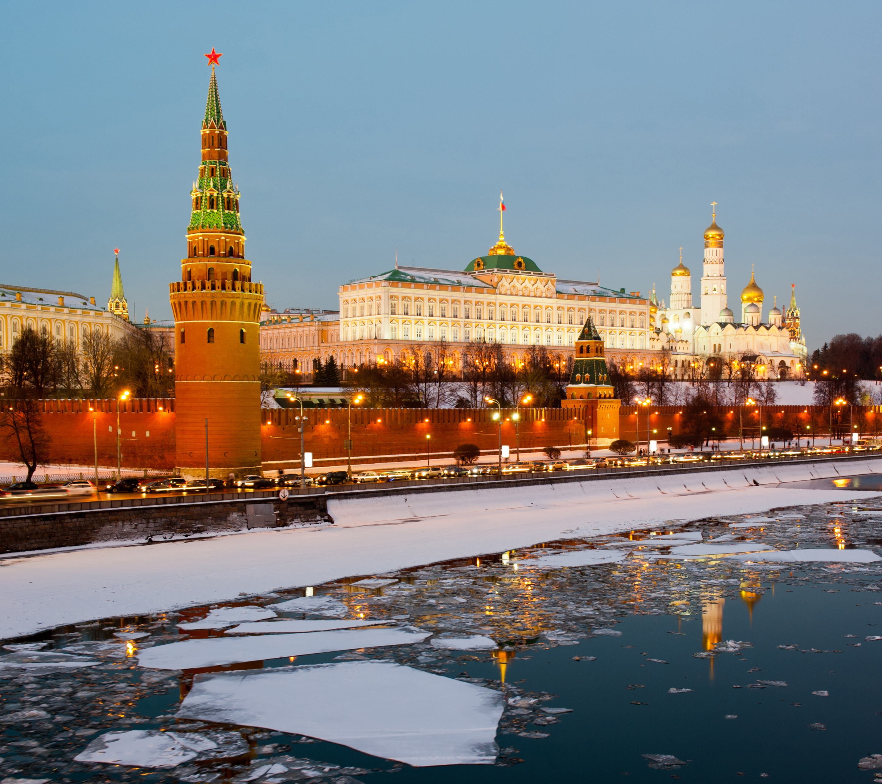 russia, man made, moscow kremlin, river, city, kremlin, ice, moscow, winter 8K