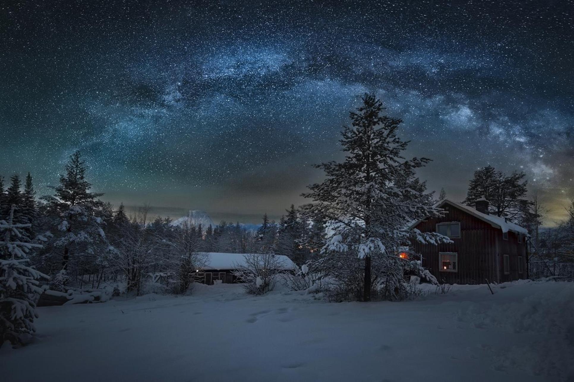 картинки зимняя ночь в деревне