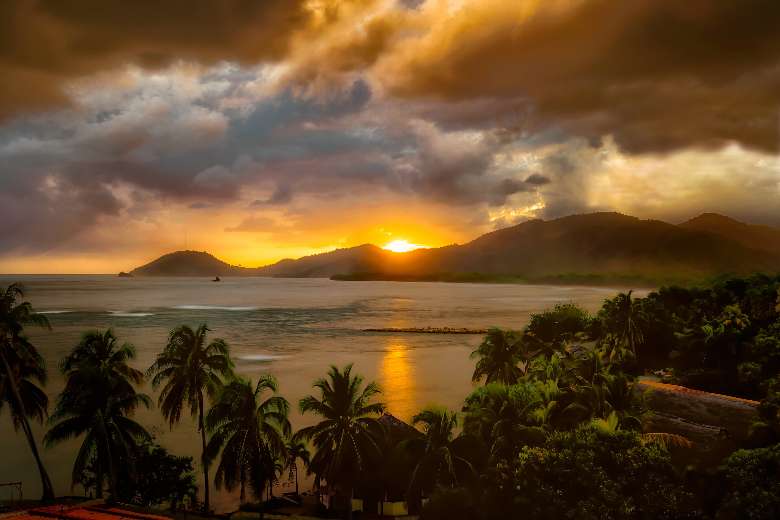 1000186 Hintergrundbild herunterladen fotografie, meereslandschaft, karibisches meer, kuba, gebirge, palme, meer, himmel, sonnenuntergang - Bildschirmschoner und Bilder kostenlos