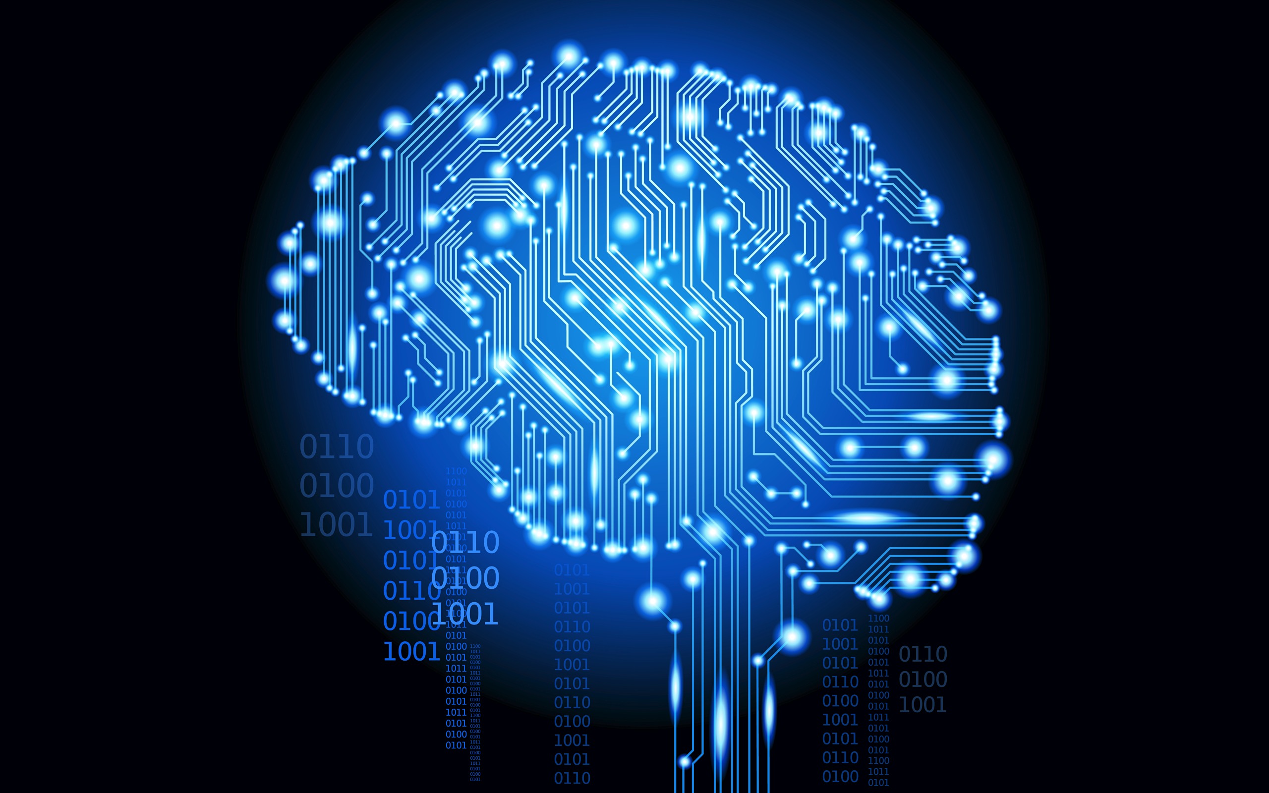 binary, blue, technology, light, brain