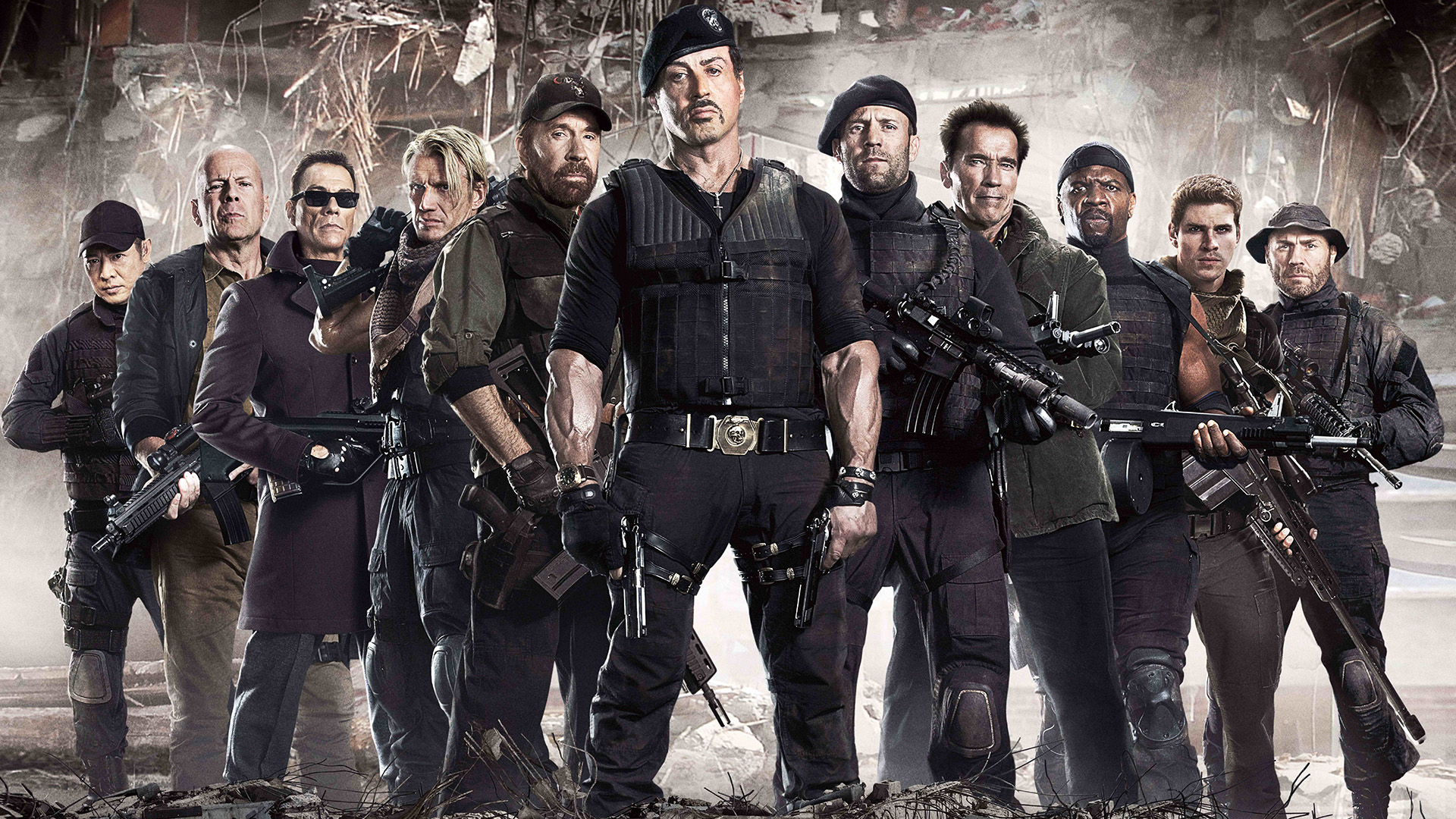 movie, the expendables 2, arnold schwarzenegger, barney ross, billy (the expendables), booker (the expendables), bruce willis, chuck norris, church (the expendables), dolph lundgren, gunnar jensen, hale caesar, jason statham, jean claude van damme, jet li, lee christmas, liam hemsworth, maggie (the expendables), randy couture, sylvester stallone, terry crews, toll road, trench (the expendables), vilain (the expendables), yin yang (the expendables), the expendables wallpapers for tablet