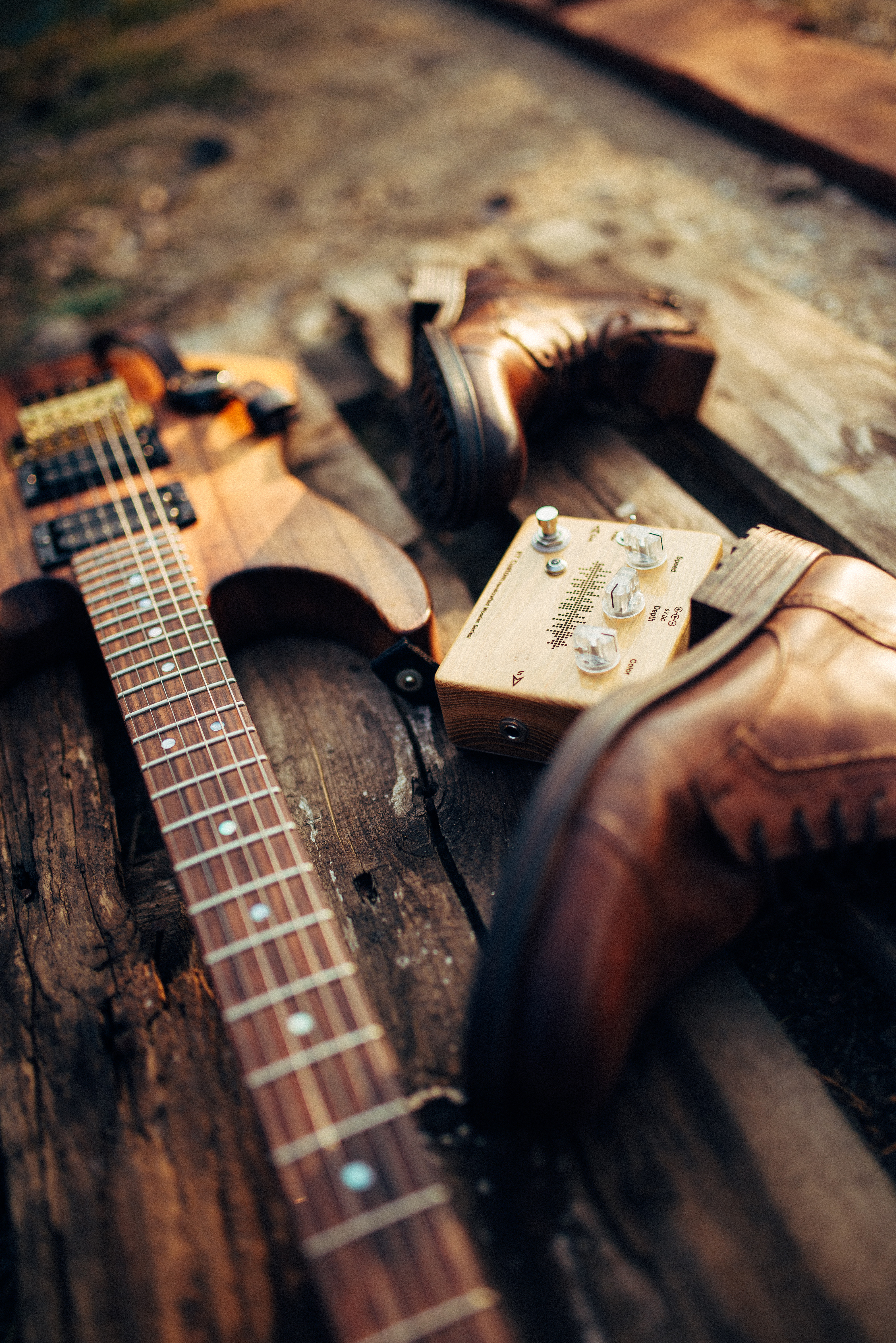 equipment, guitar, music, wood, wooden, boots, shoes