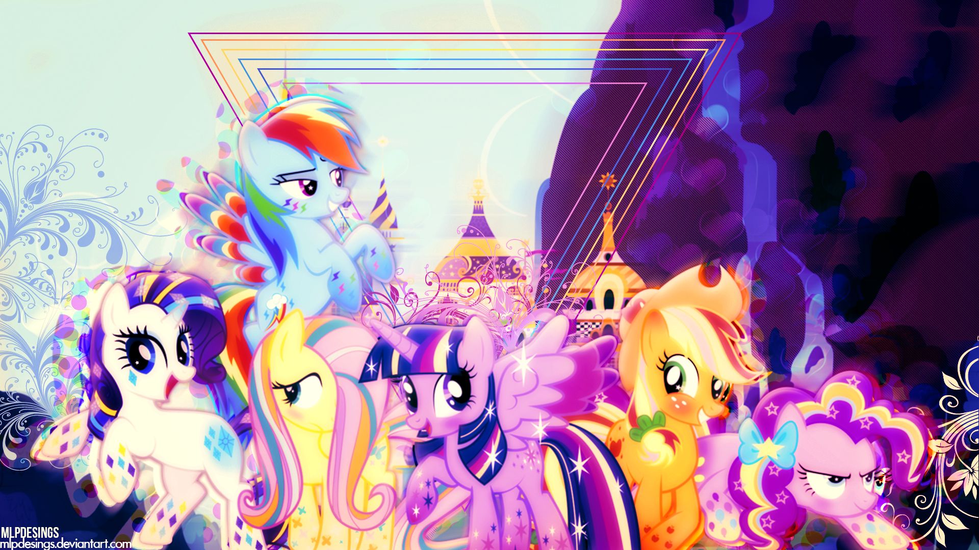 Horizontal Wallpaper tv show, my little pony: friendship is magic, applejack (my little pony), fluttershy (my little pony), my little pony, pinkie pie, rainbow dash, rarity (my little pony), twilight sparkle, vector