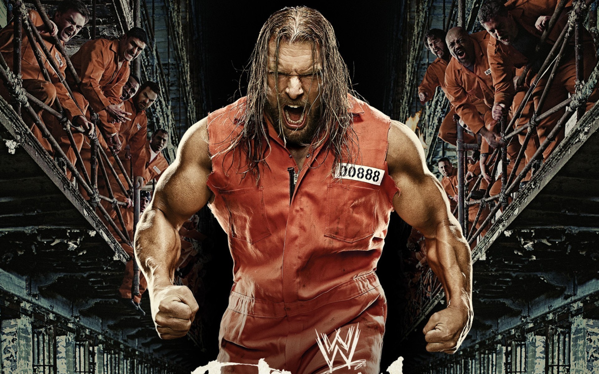 sports, triple h, angry, brown hair, muscle, prison, wrestler, wwe 1080p