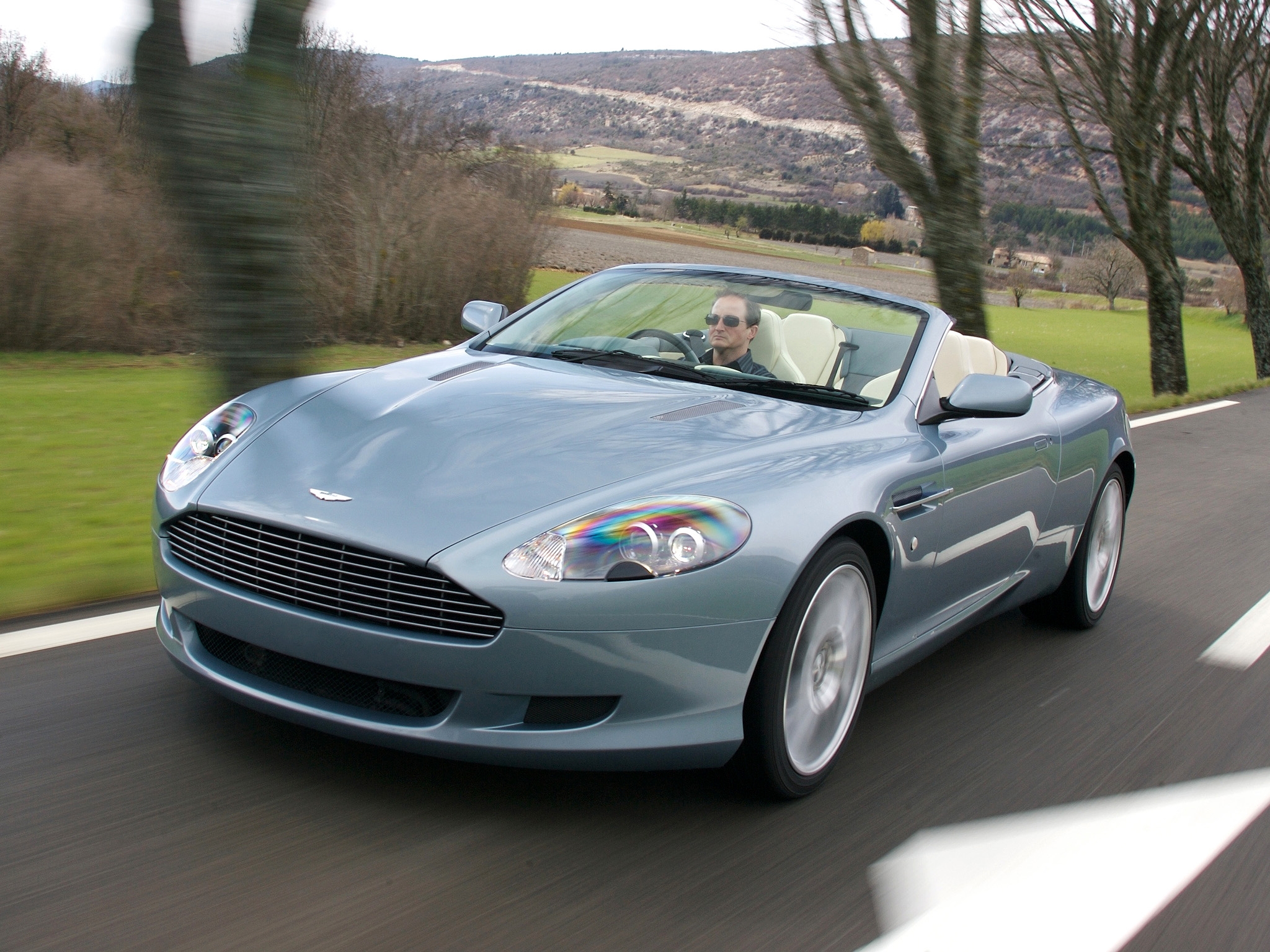 auto, nature, trees, aston martin, cars, blue, front view, speed, 2004, db9 HD wallpaper