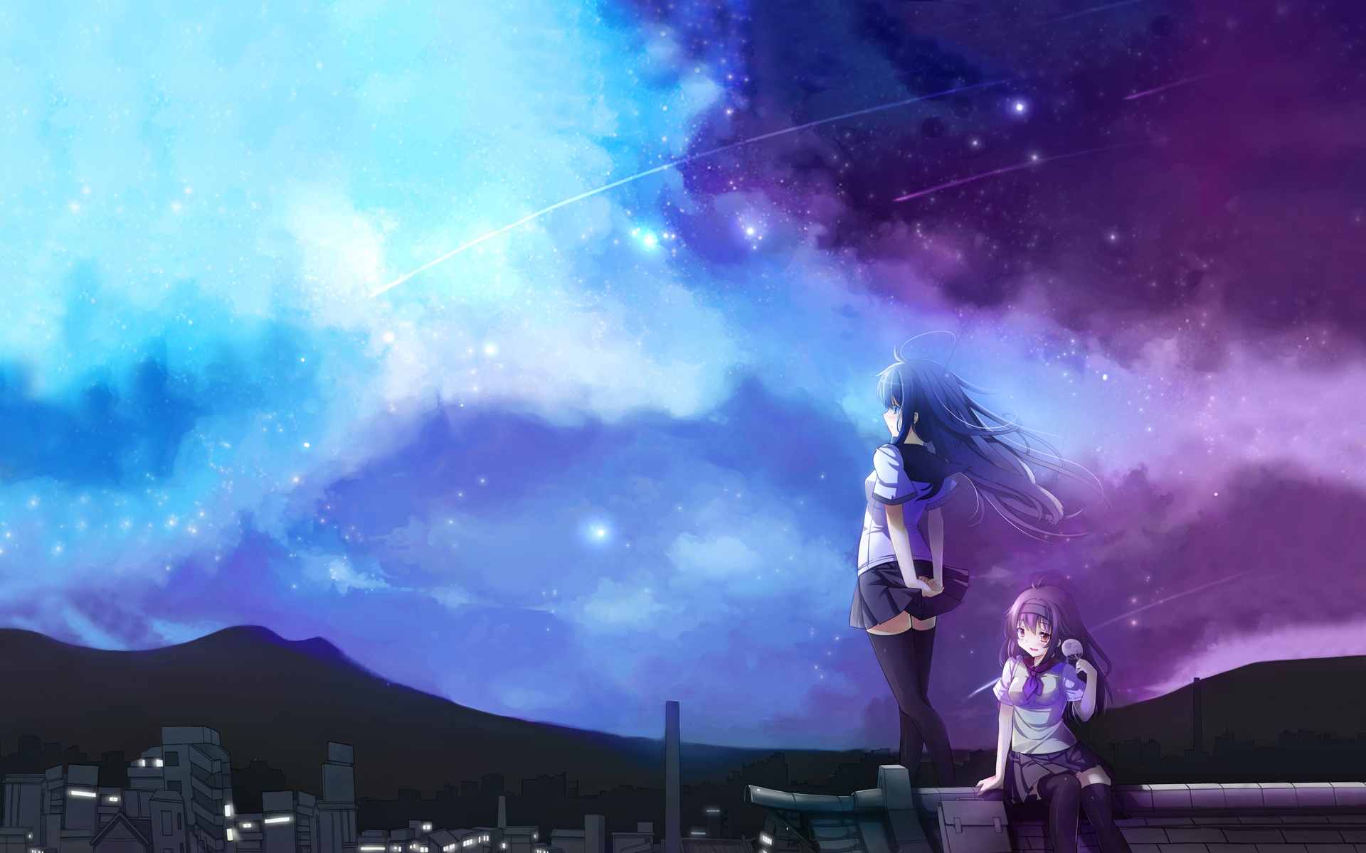 Full HD Wallpaper anime, original, cityscape, school uniform, shooting star