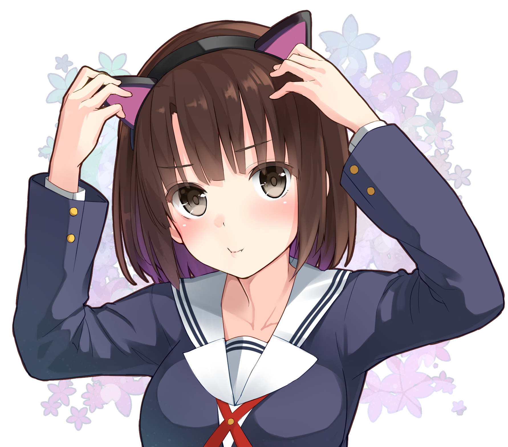 animal ears, anime, saekano: how to raise a boring girlfriend, blush, brown eyes, brown hair, headband, megumi katō, school uniform, short hair