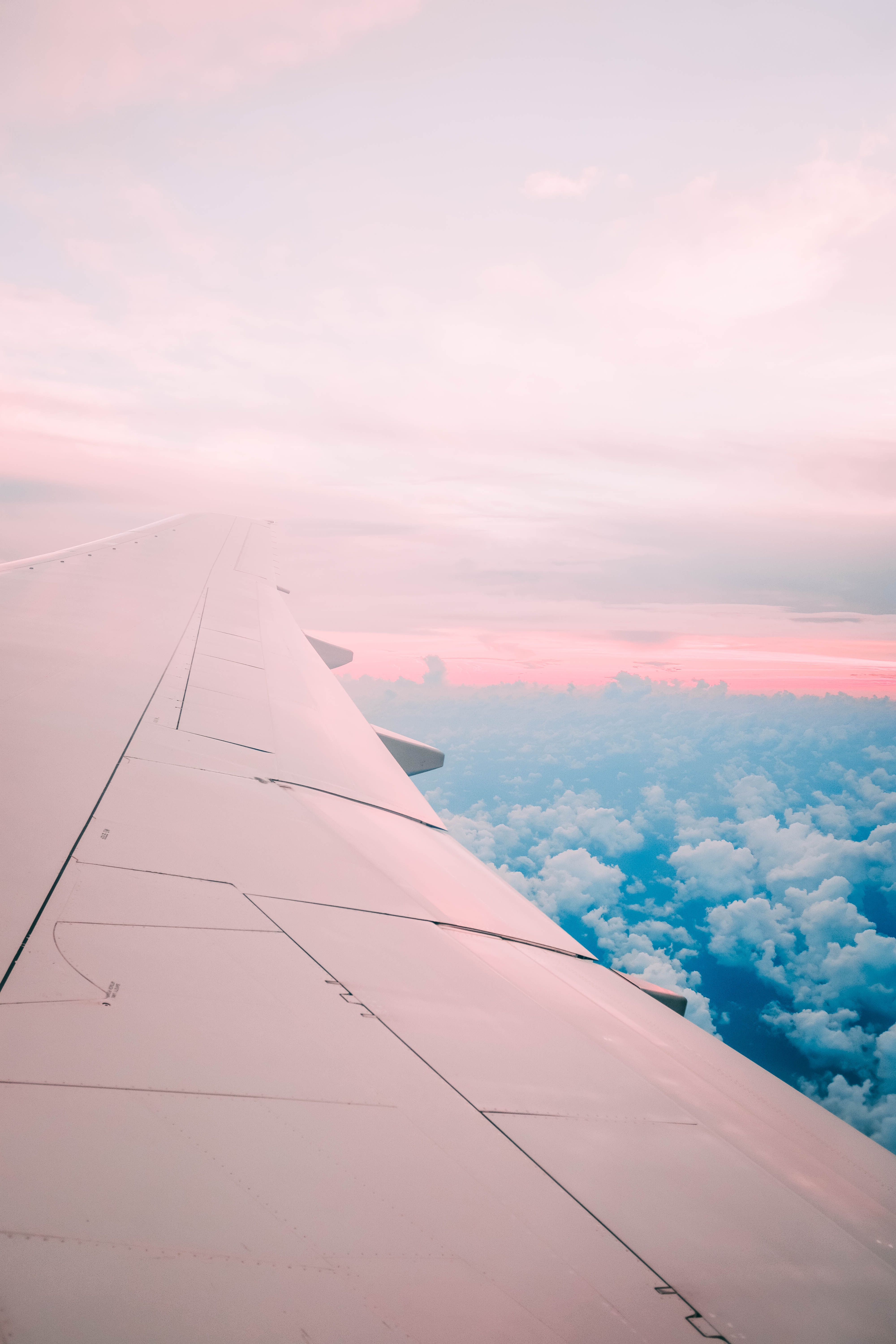 Download mobile wallpaper Porous, Clouds, Wing Of The Plane, Flight, Sky, Airplane Wing, Nature for free.