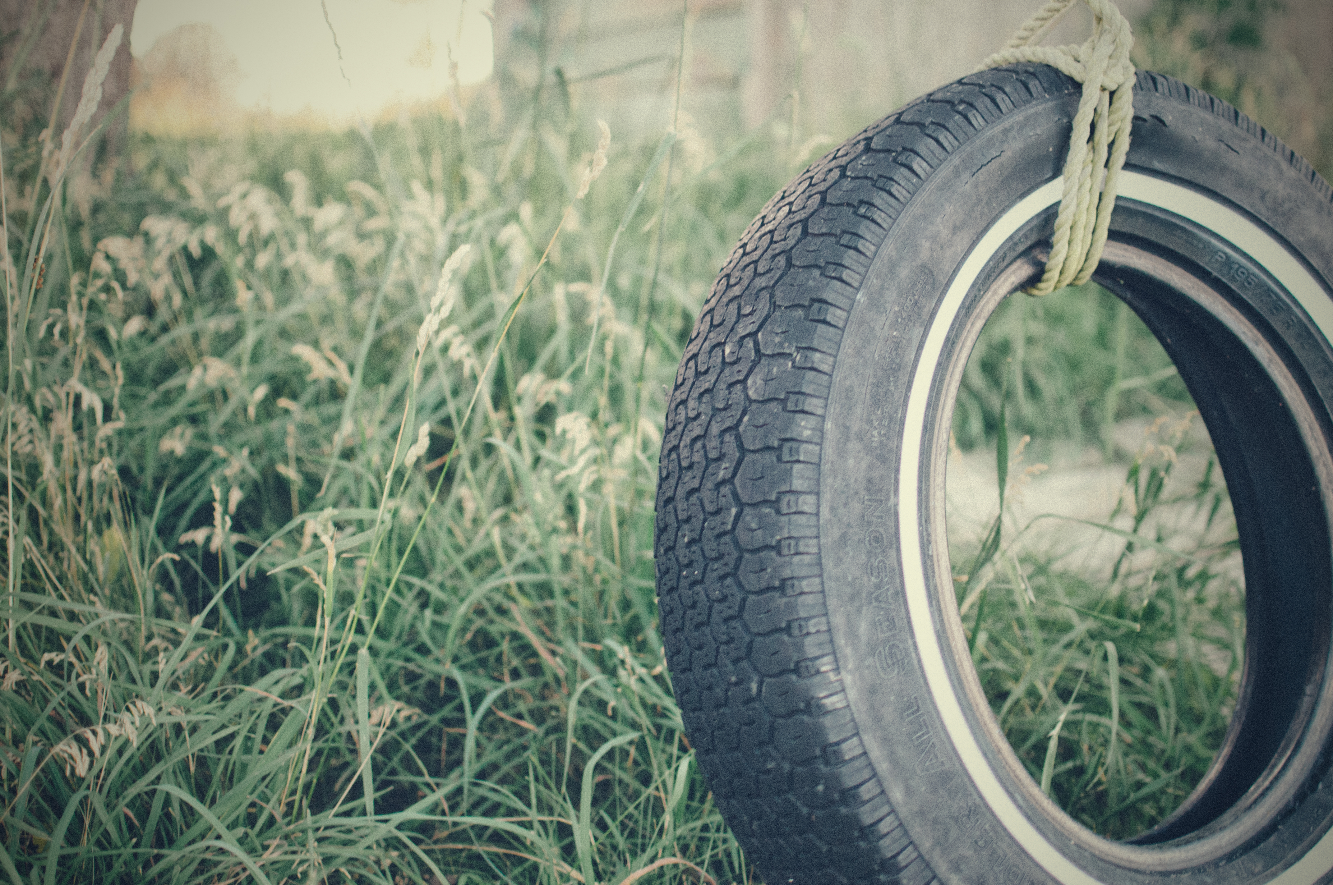 grass, miscellanea, miscellaneous, tire, tyre, rope Desktop Wallpaper