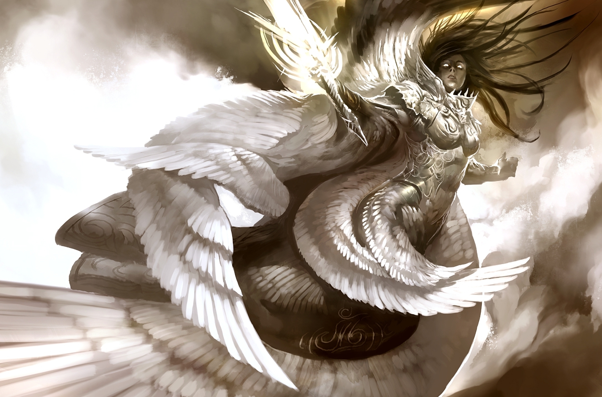 Download mobile wallpaper Seraphim, Gods, Light, Fantasy, Angel, Sword for free.