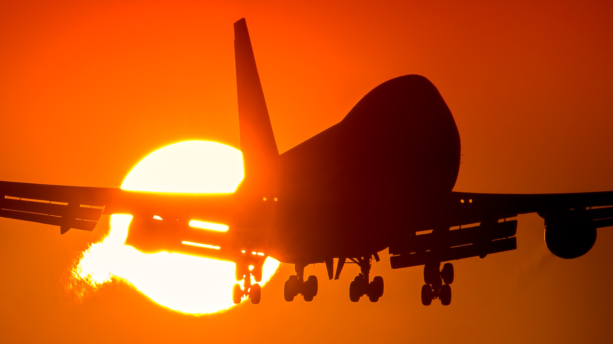 boeing 747, vehicles, aircraft, passenger plane, silhouette, sun Full HD