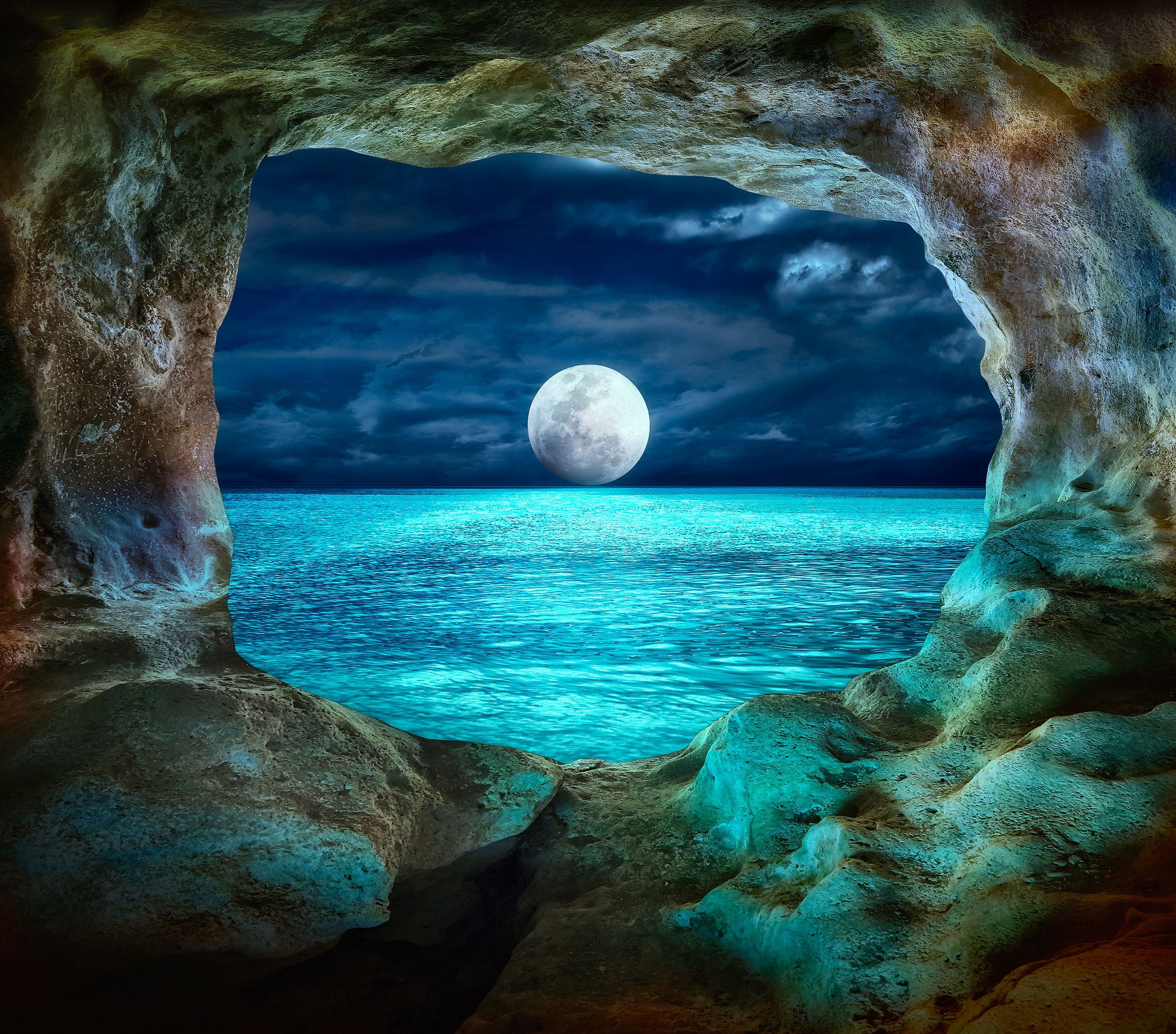 835206 descargar fondo de pantalla océano, cueva, mar, luna, tierra/naturaleza: protectores de pantalla e imágenes gratis